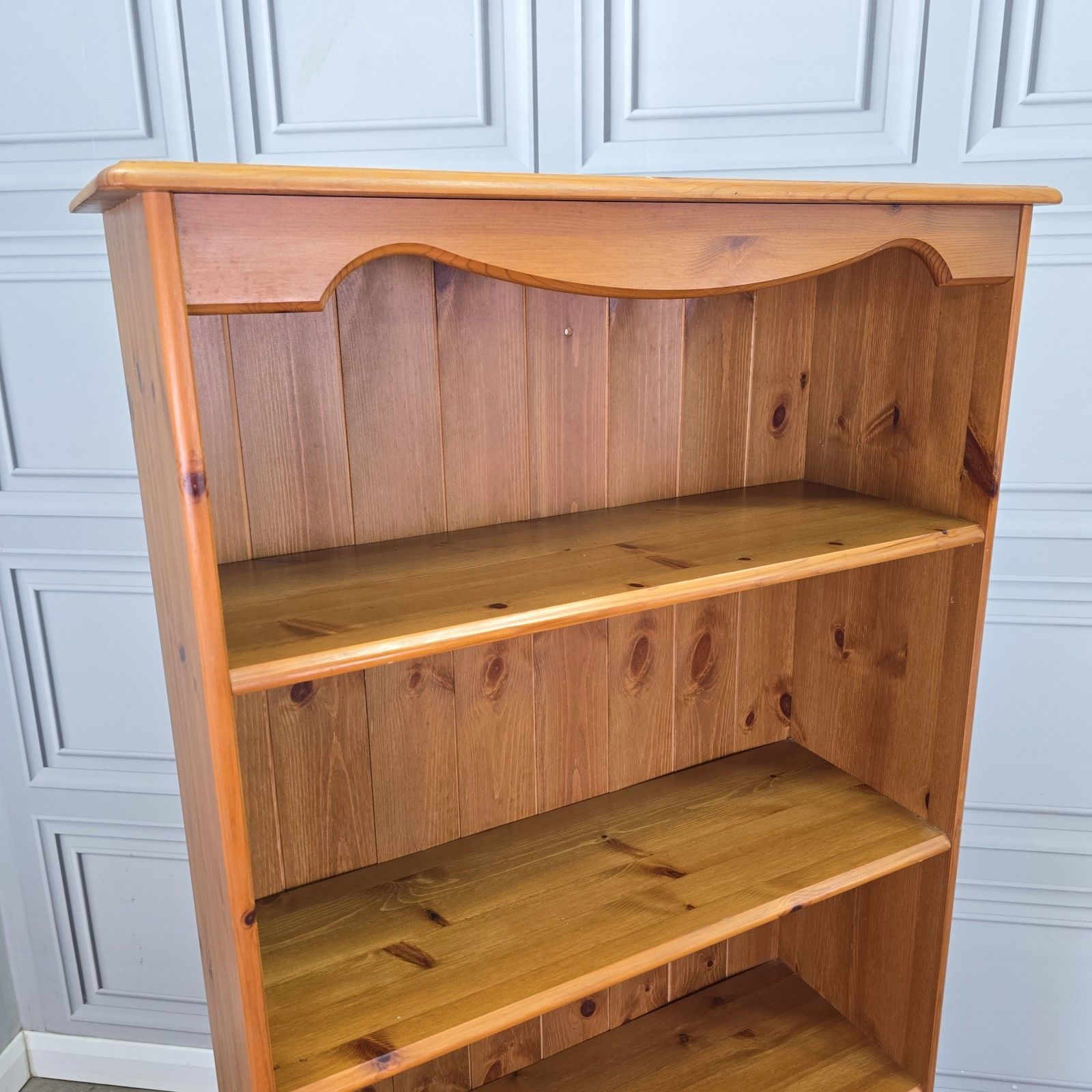 Vintage Pine Bookcase Tall Shelving Unit Country Style Shelves Retro Wooden photo for sale