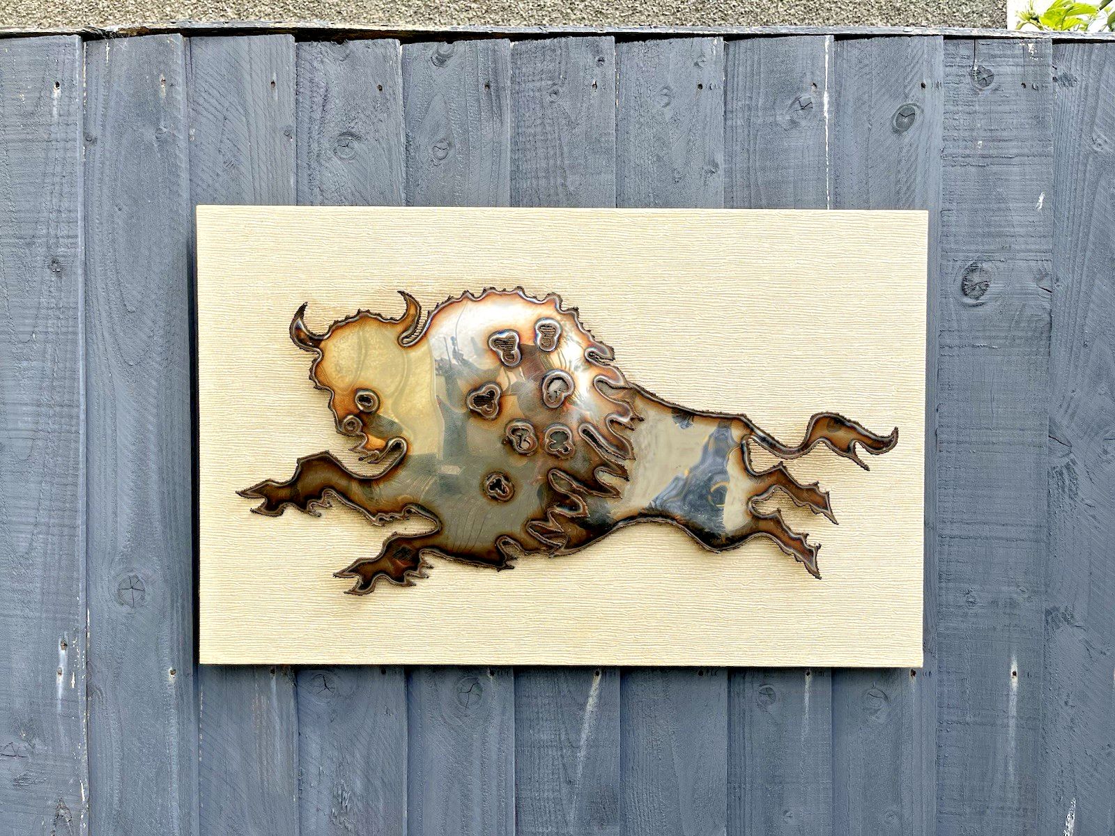Mid Century Modern 60's Stylised Bull Brutalist Metal Wall Panel Art Picture Mcm photo for sale