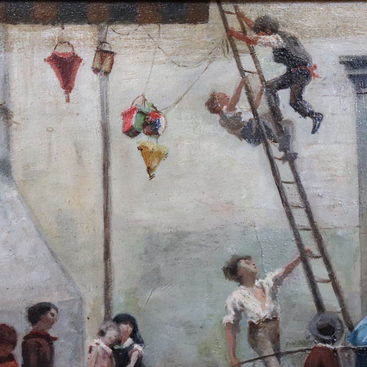 photo for sale Children Playing, Oil Painting On Canvas, 19th Century, Framed