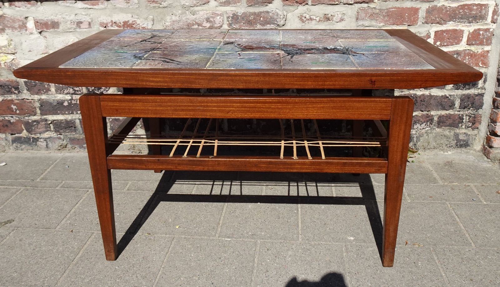 Teak Coffee Table With Ceramic Tiles From Vallauris Lascaux, 1950s photo furniture