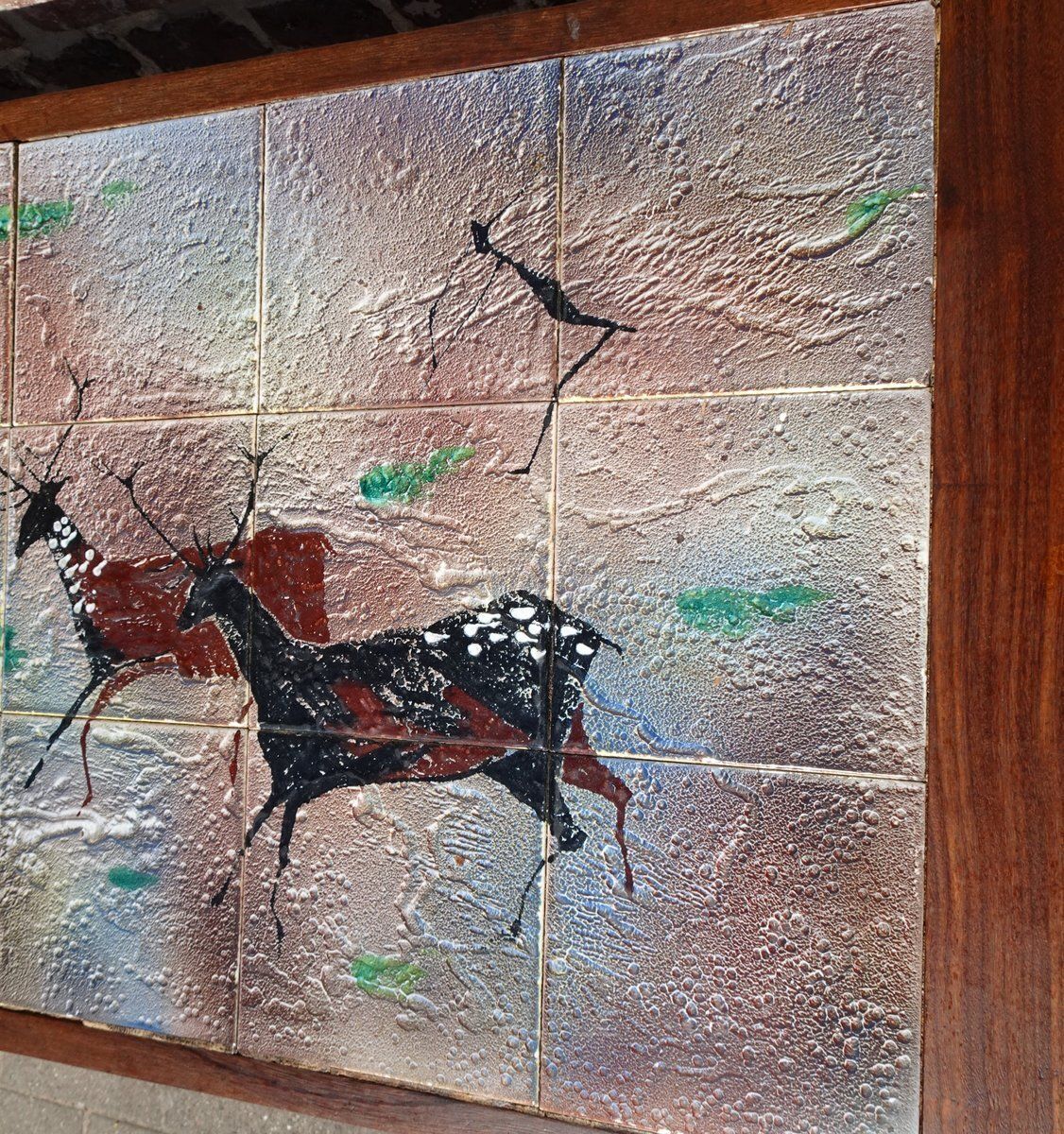Furniture Teak Coffee Table With Ceramic Tiles From Vallauris Lascaux, 1950s photo