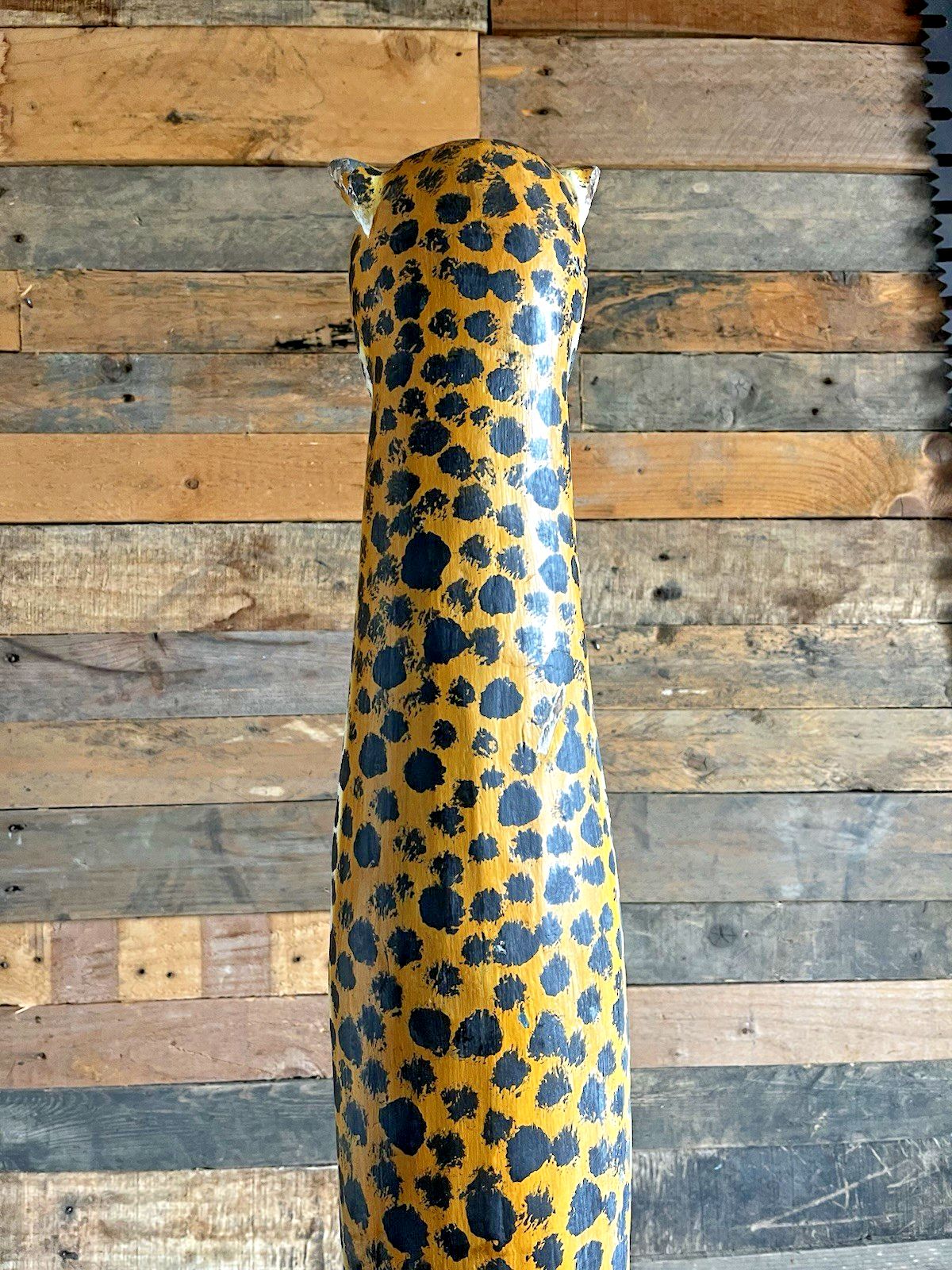 Art 37" Vintage Balinese Hand Carved Wooden Folk Art Leopard Entrance Guard Figure photo