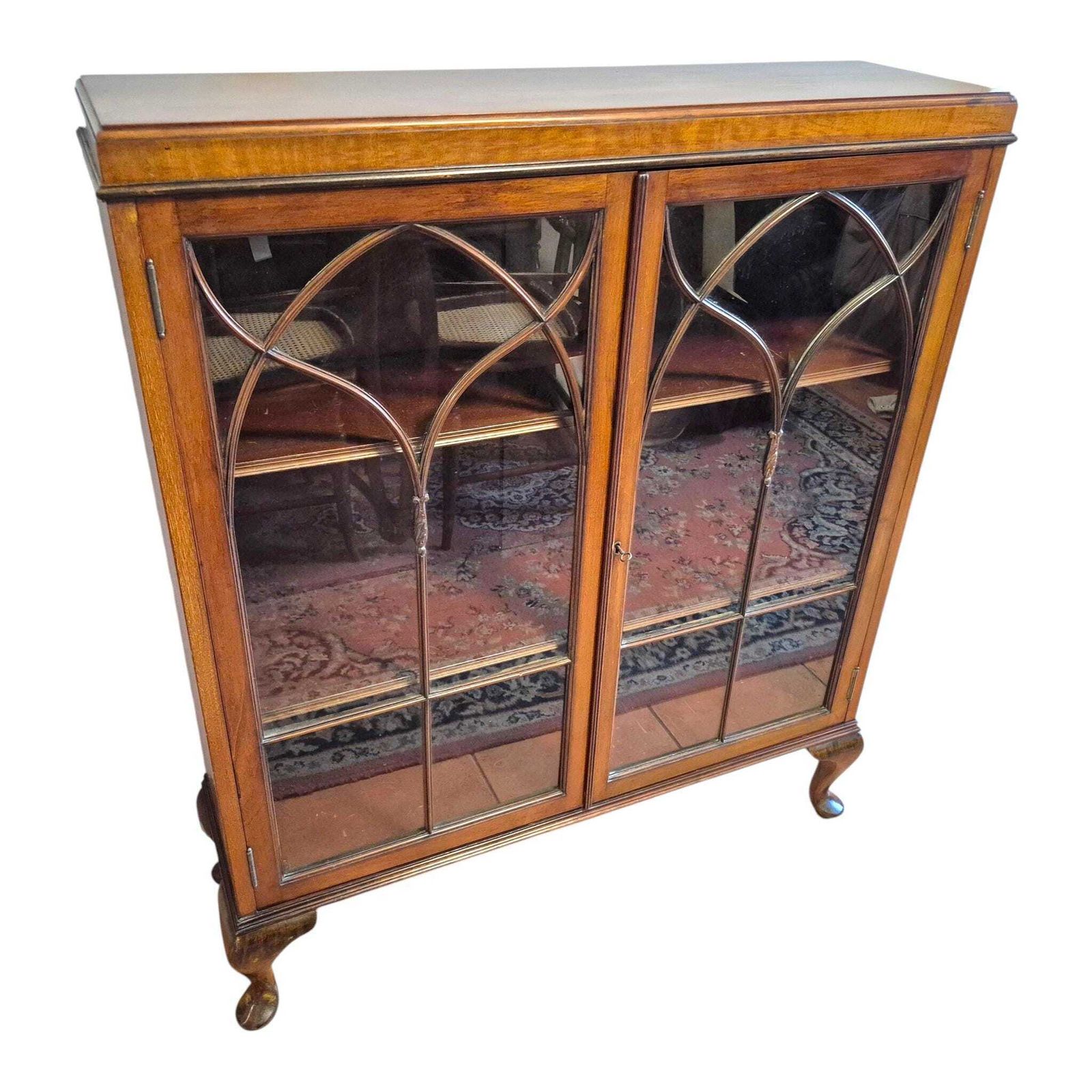 Antique Mahogany Display Cabinet | Astragal Glazed Bookcase Cupboard | Gothic Glass China Cabinet | Vintage Display Storage photo Furniture