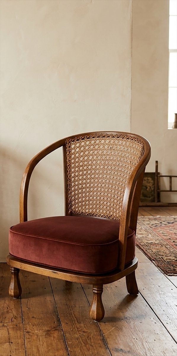 Engelse Bergère-fauteuil met gevlochten rugleuning, begin 20e eeuw