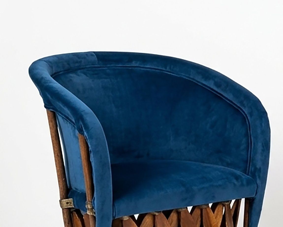 Mexican Equipal Style Chairs In Navy Blue Velvet By Wim Rietveld, Set Of 2 photo for sale