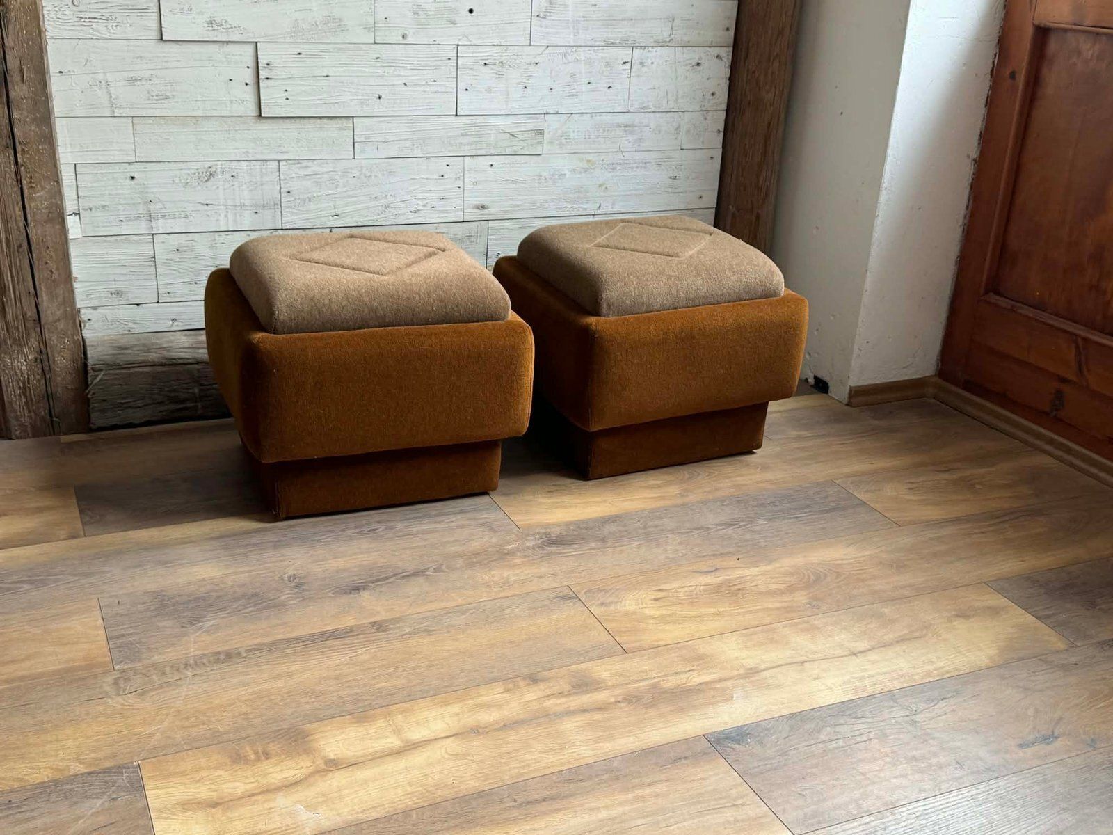 Mid Century Modern Ottomans In Brown And Beige, 1950s, Set Of 2