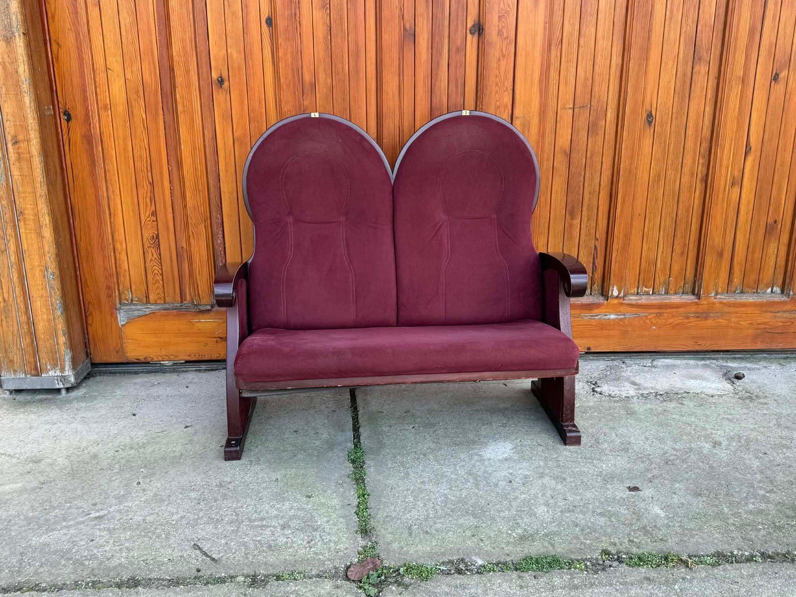 Vintage art deco loveseat met bordeauxrode bekleding, 1970 photo for sale