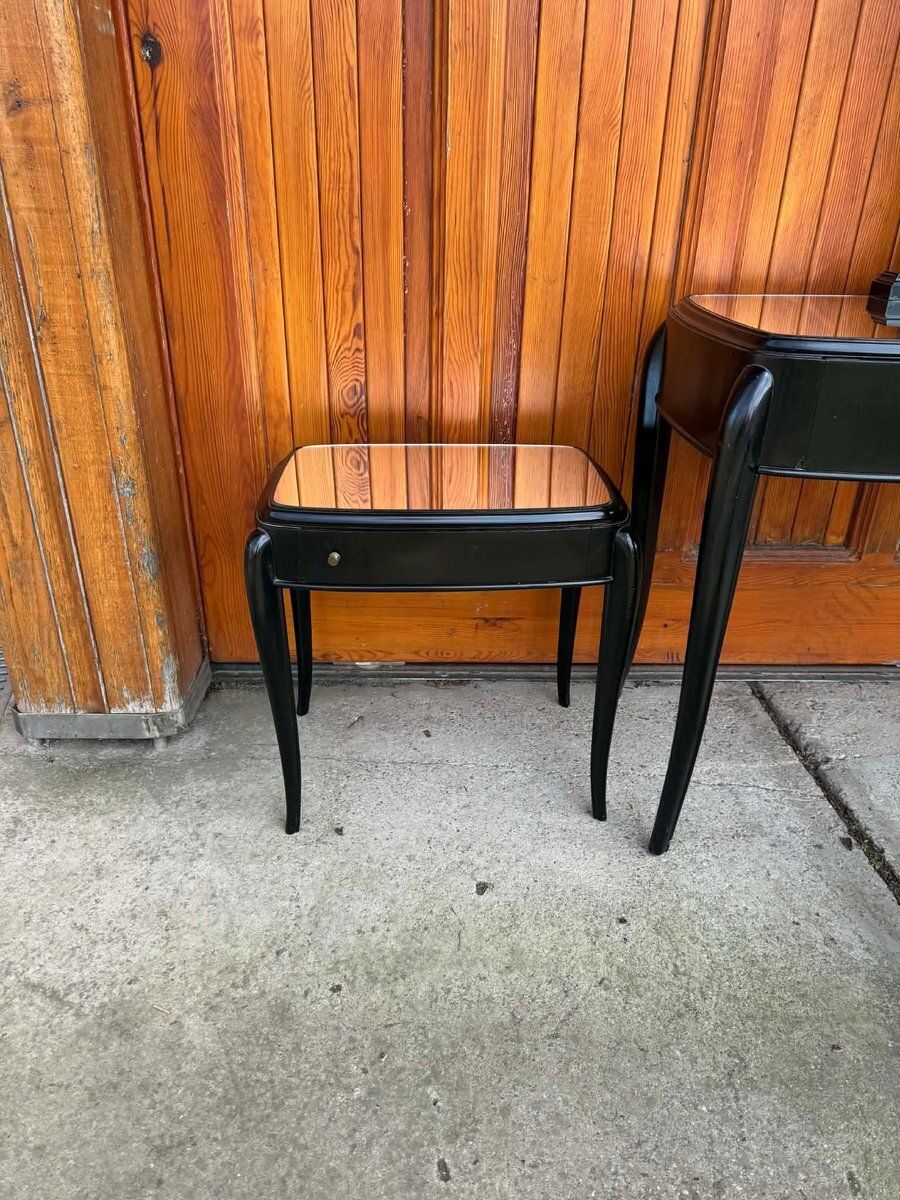 Art Deco French Black Dressing Table, Chair & Nightstands, Set Of 4 photo Furniture