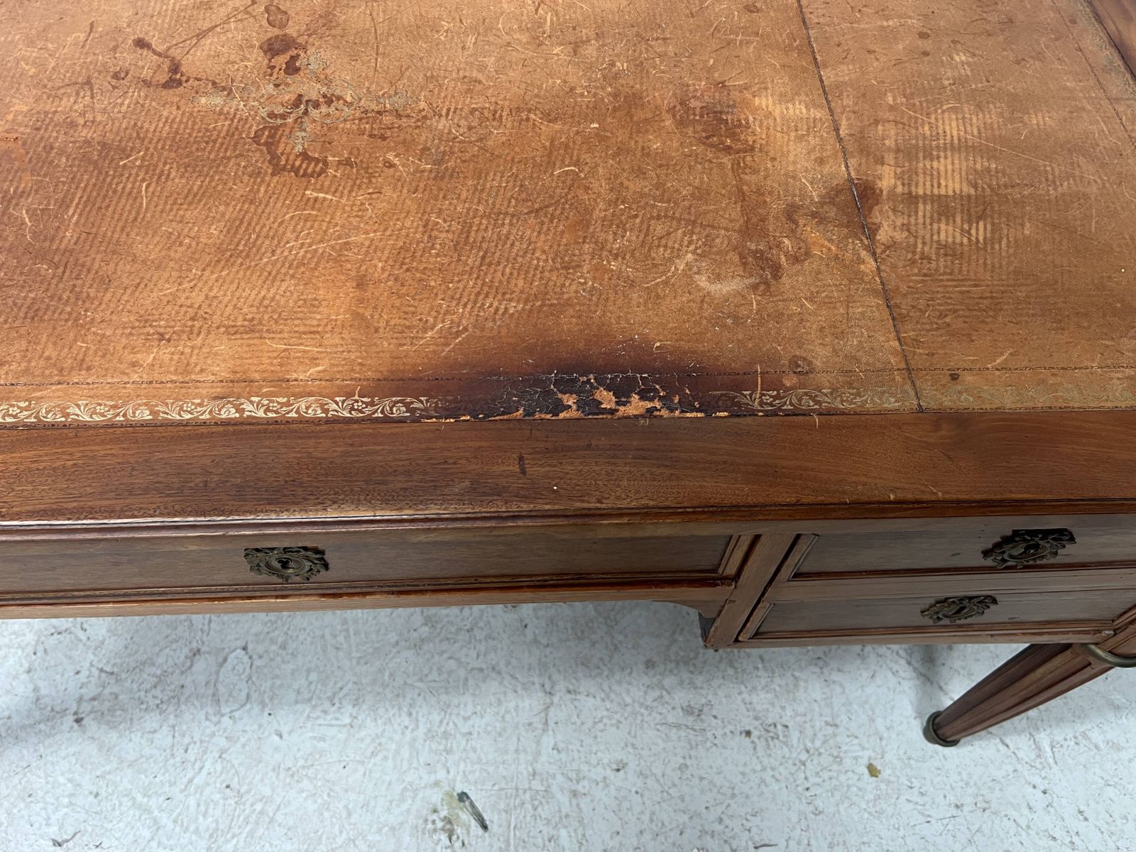 Furniture Louis XVI Style Walnut Desk From The Late 19th Century. photo