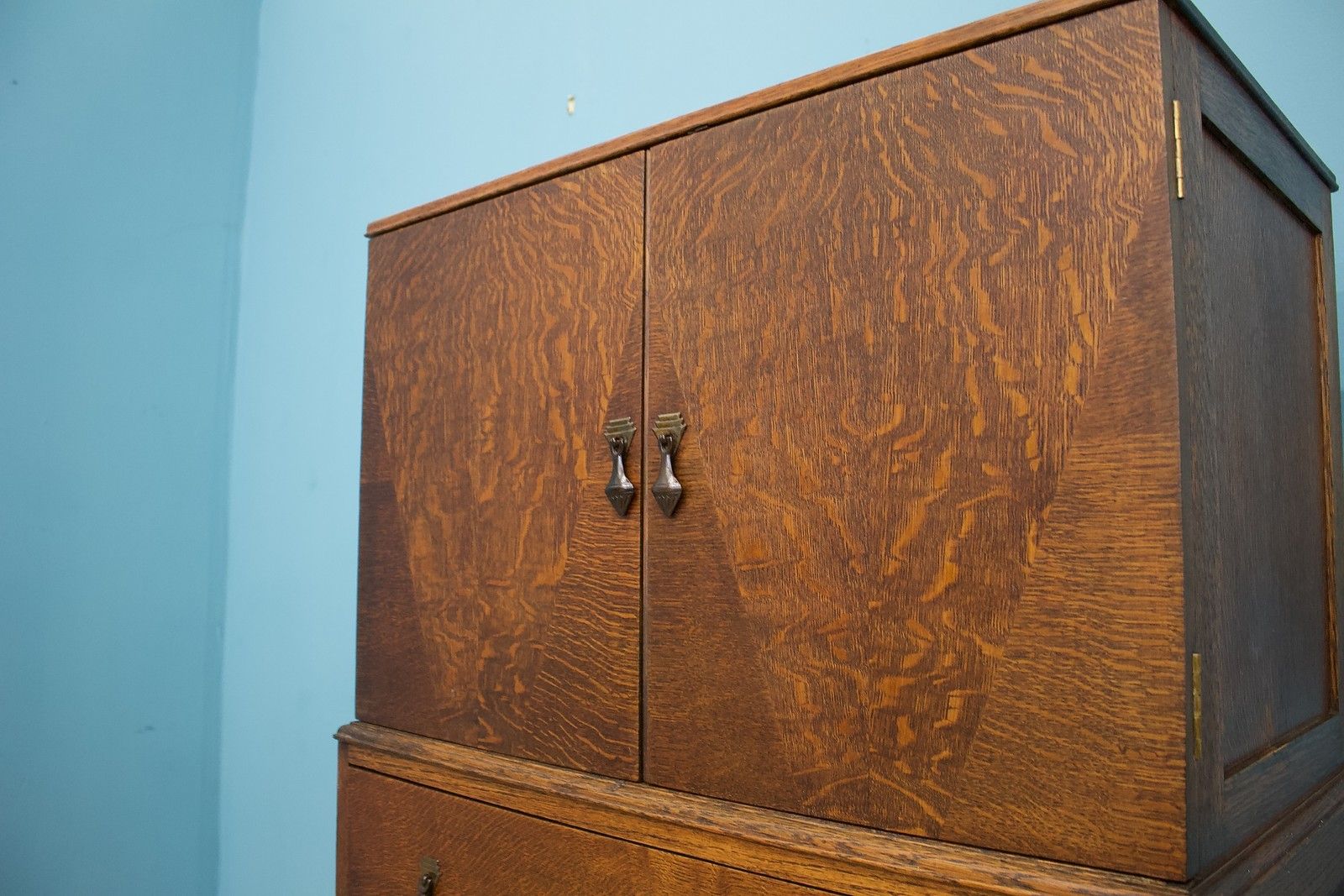 Art Deco Oak Tallboy Linen Cabinet Chest, 1930s #1772 photo 549.0