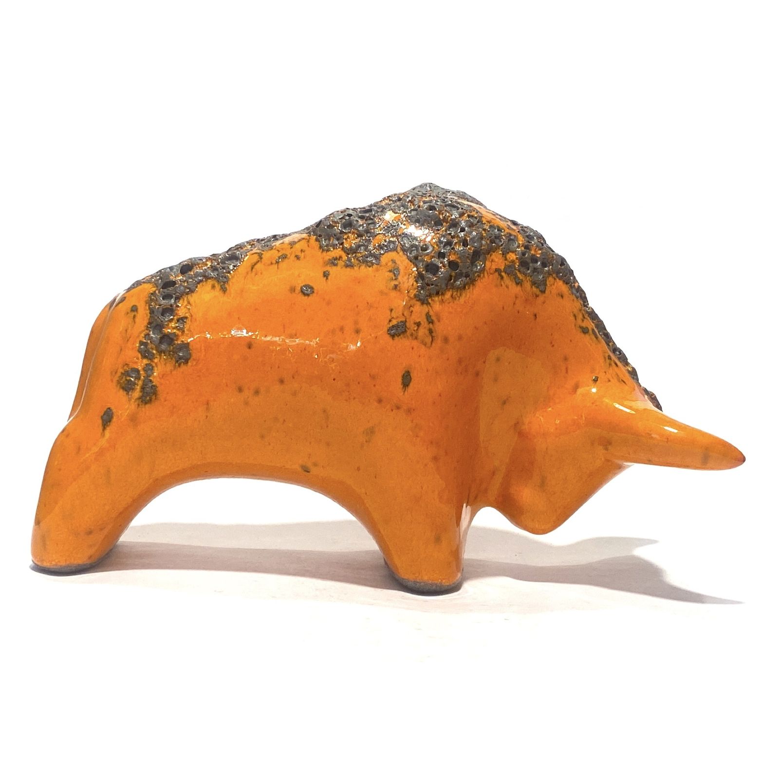 Otto Keramik Bull In Orange Fat Lava Glaze, West German Pottery Style Sculpture photo for sale