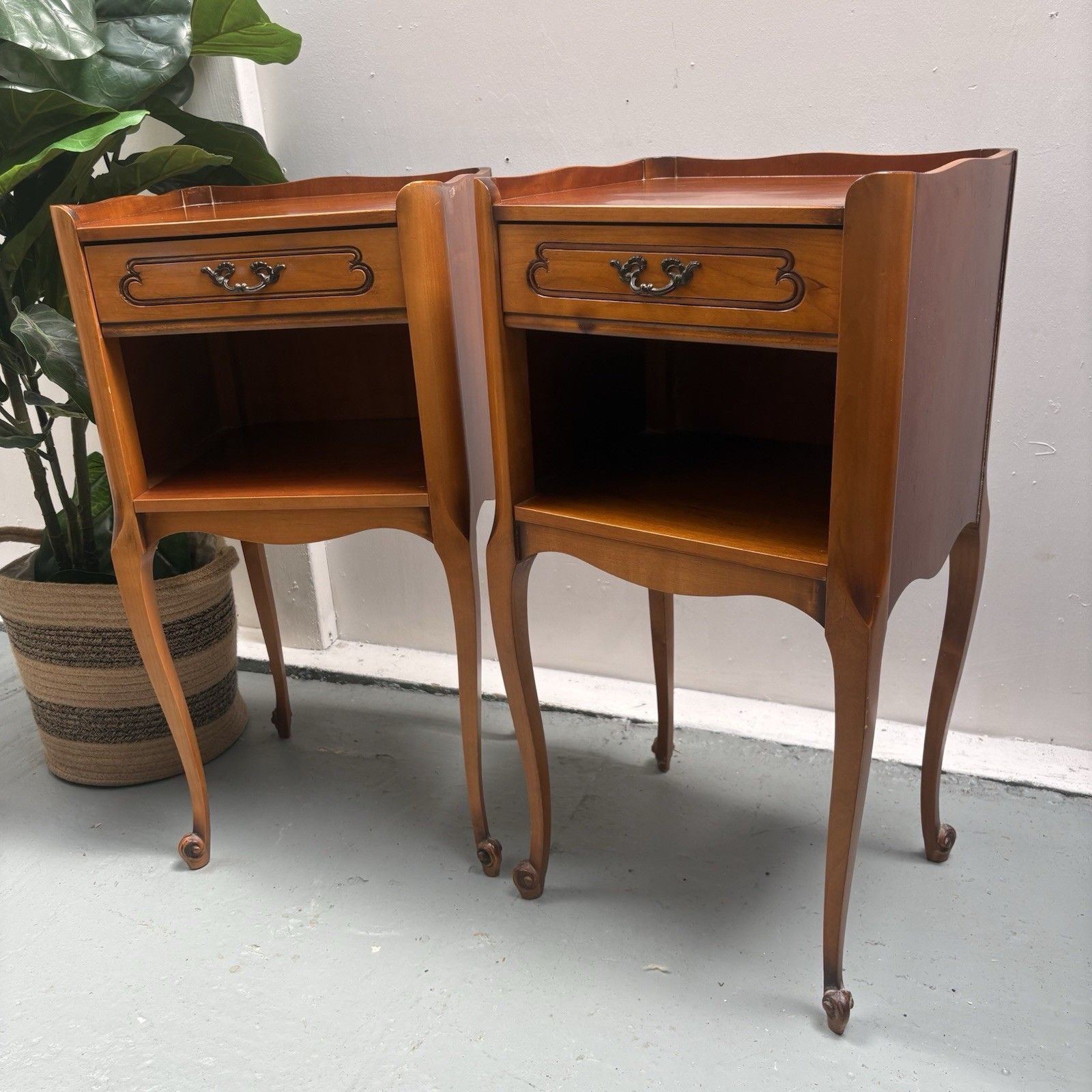 Pair 1950s French Cherrywood Louis XV Style Bedside Nightstands Chevets photo Furniture