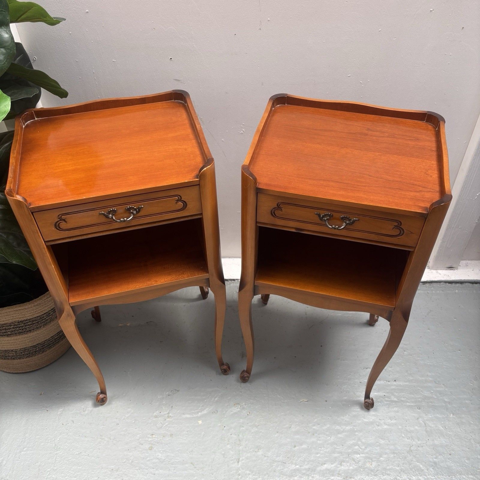 Pair 1950s French Cherrywood Louis XV Style Bedside Nightstands Chevets photo 320.0