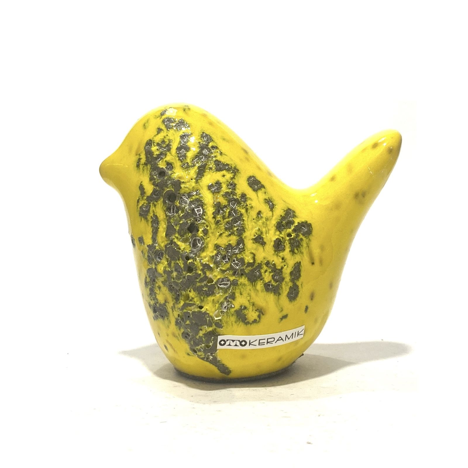 Otto Keramik Bird In Yellow Fat Lava Glaze, West German Pottery Style Ceramic Ornament