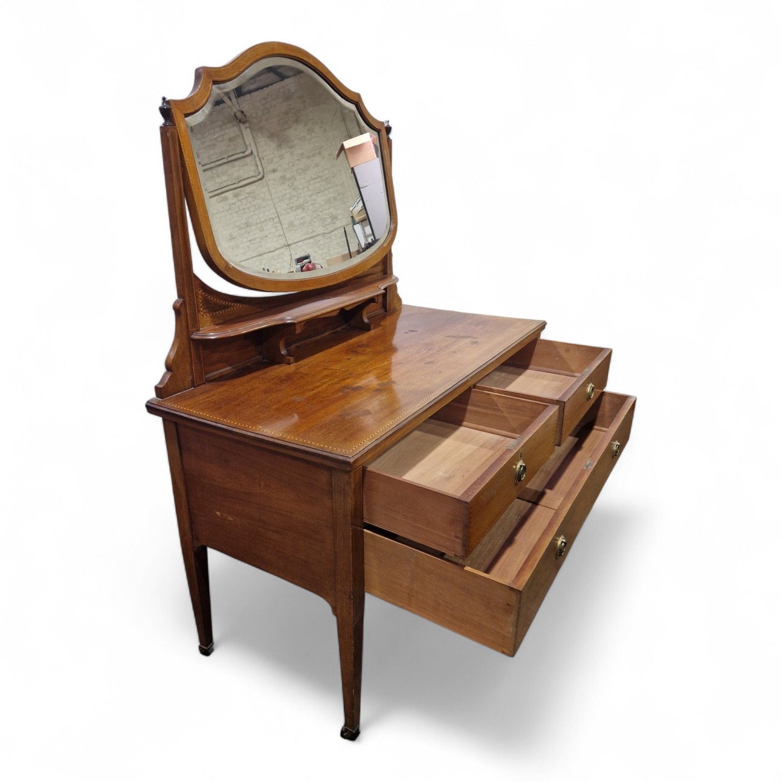photo furniture Antique Victorian Mahogany Vanity Dressing Table Shield Mirror Chest Of Drawers