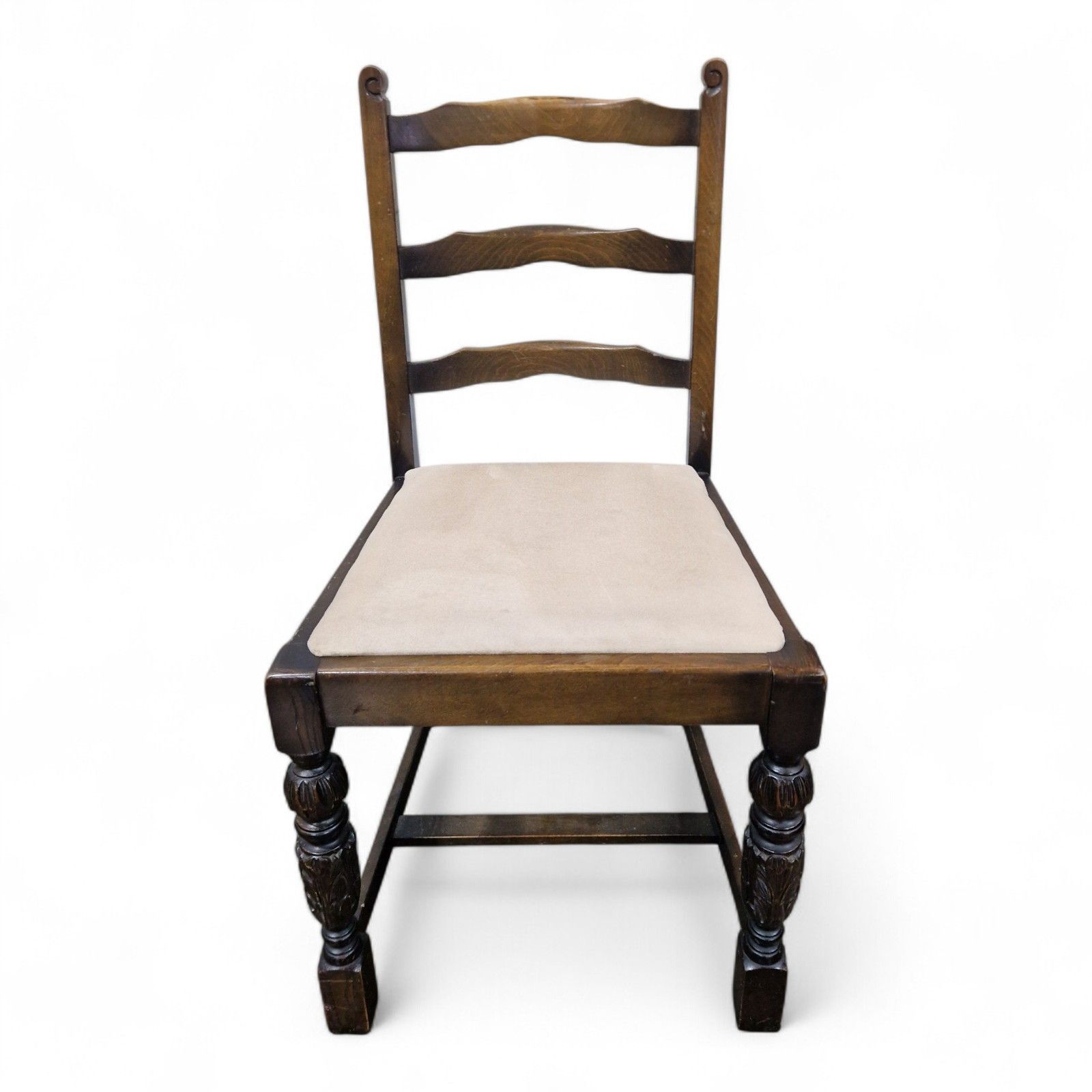 photo vintage Set 4 Oak Farmhouse Dining Chairs Ladder Back Rustic Country Kitchen Chairs