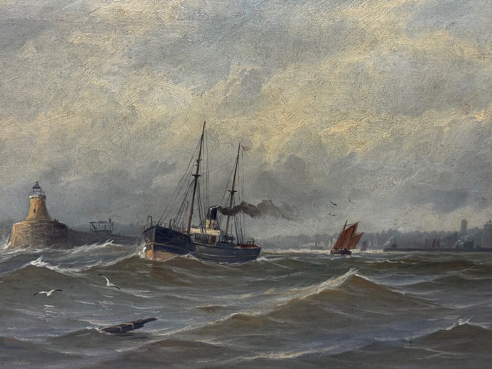 19th Century Marine Oil Painting Leaving The Tyne Signed By  John Davison Liddell C1890 photo furniture