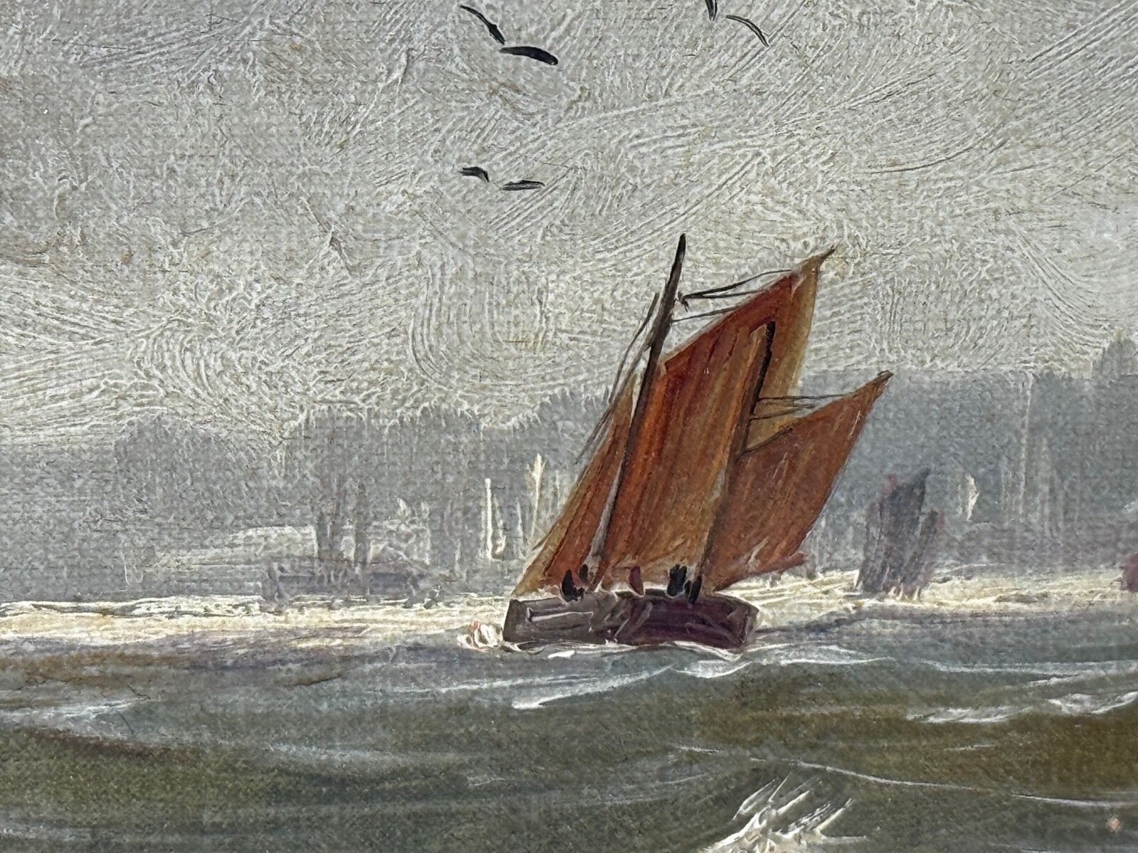 photo vinterior 19th Century Marine Oil Painting Leaving The Tyne Signed By  John Davison Liddell C1890