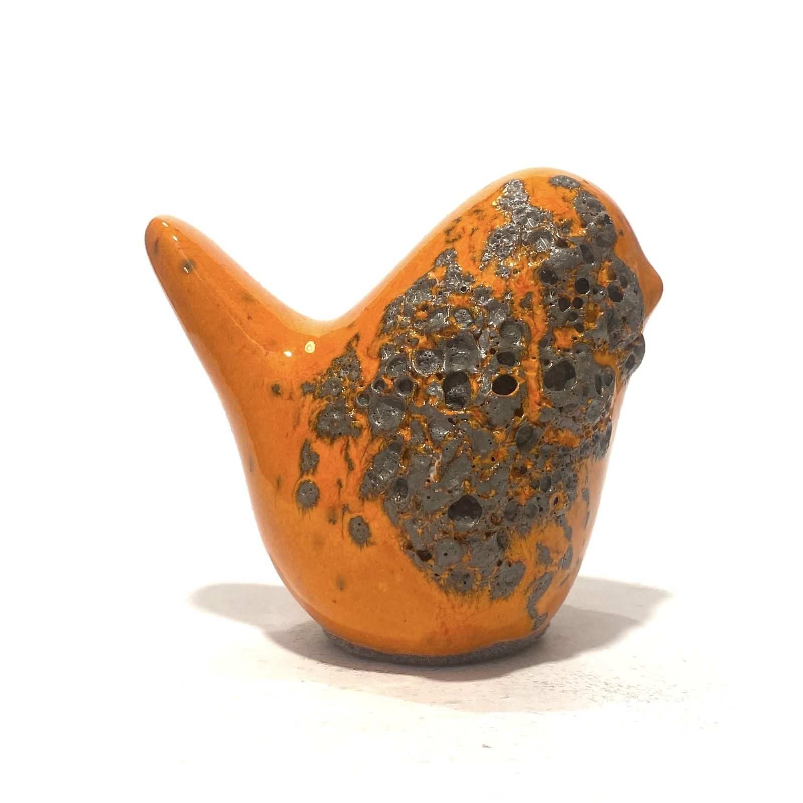 Otto Keramik Bird In Orange Fat Lava Glaze, West German Pottery Style Ceramic Ornament photo for sale