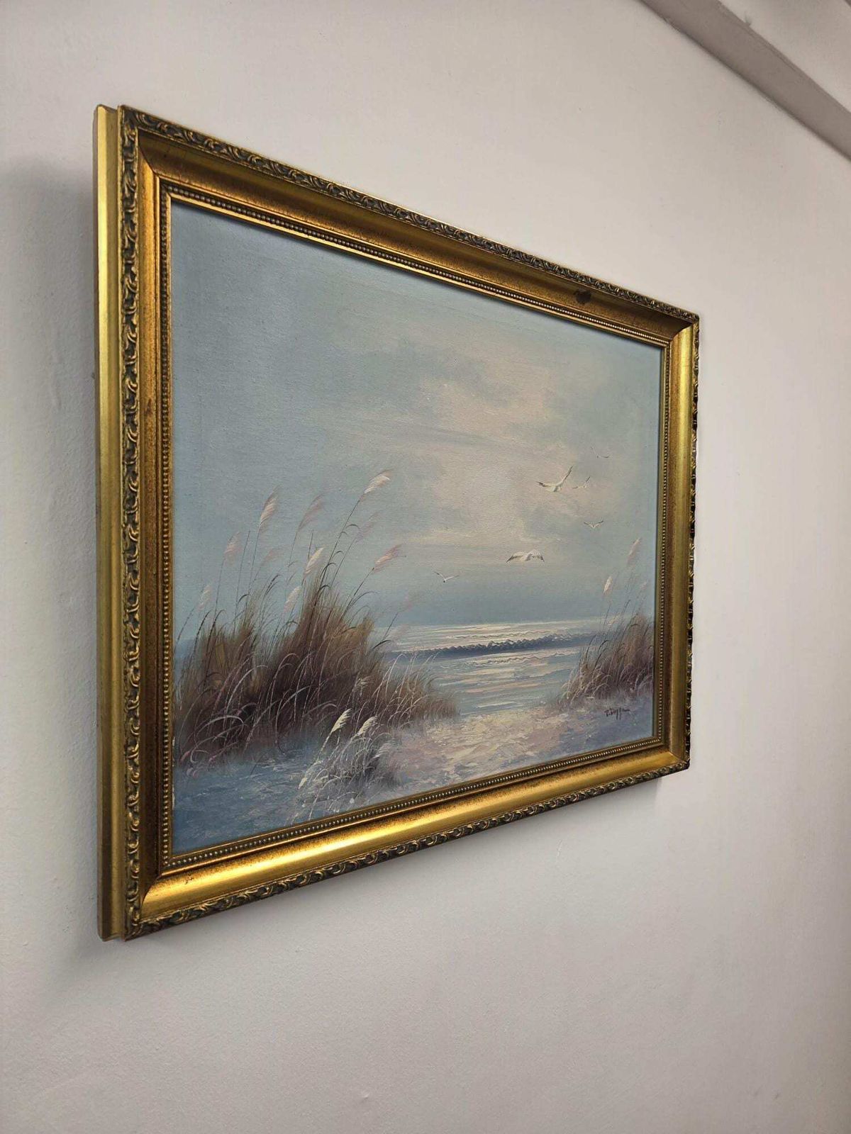 Vintage Framed Oil Painting / Coastal Seascape / C1970 photo 120.0