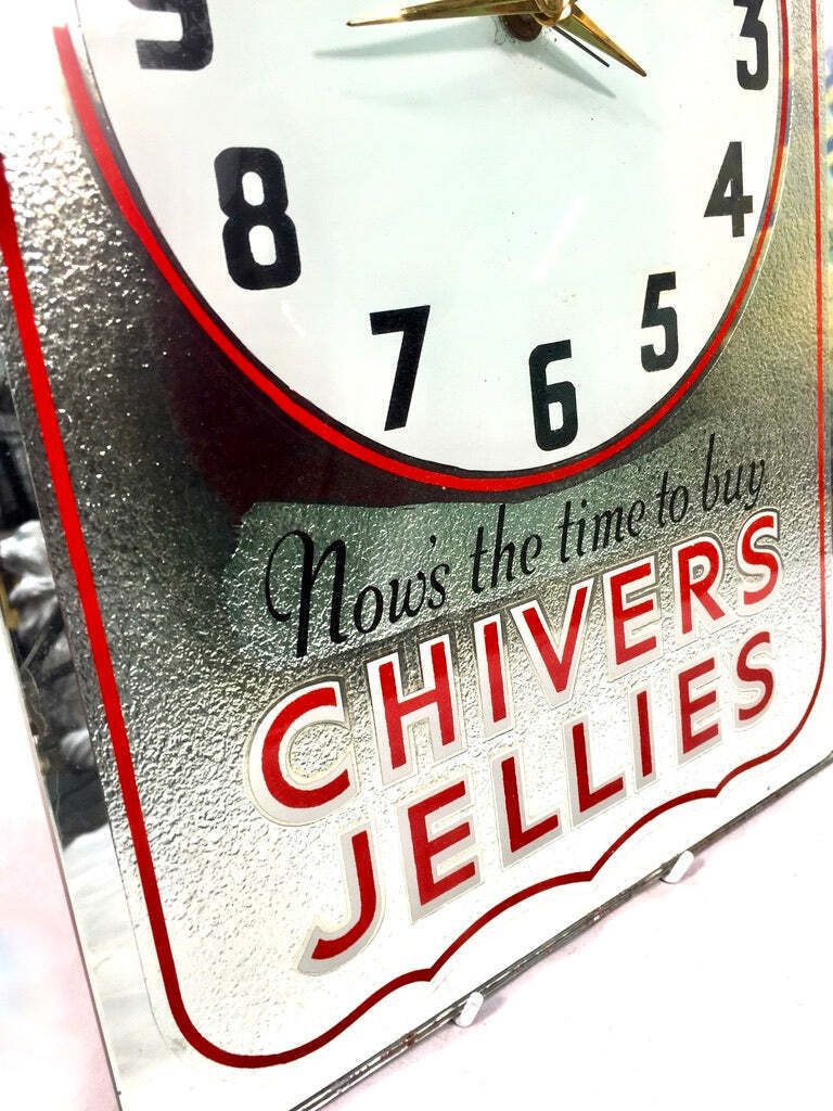 Antique Advertising   Chivers Jellies 1940s Smiths Electric Clock Sign / Working photo vintage