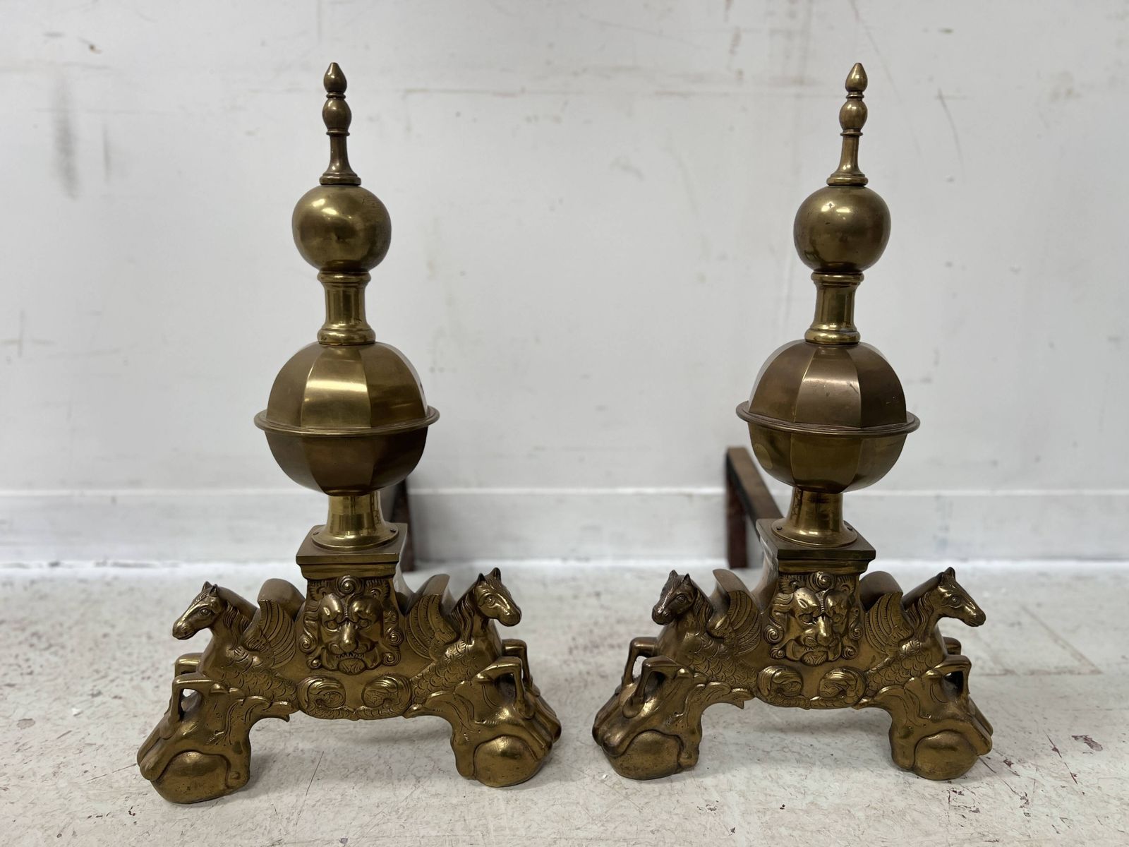 Important Pair Of 20th Century Brass Log Andirons photo furniture