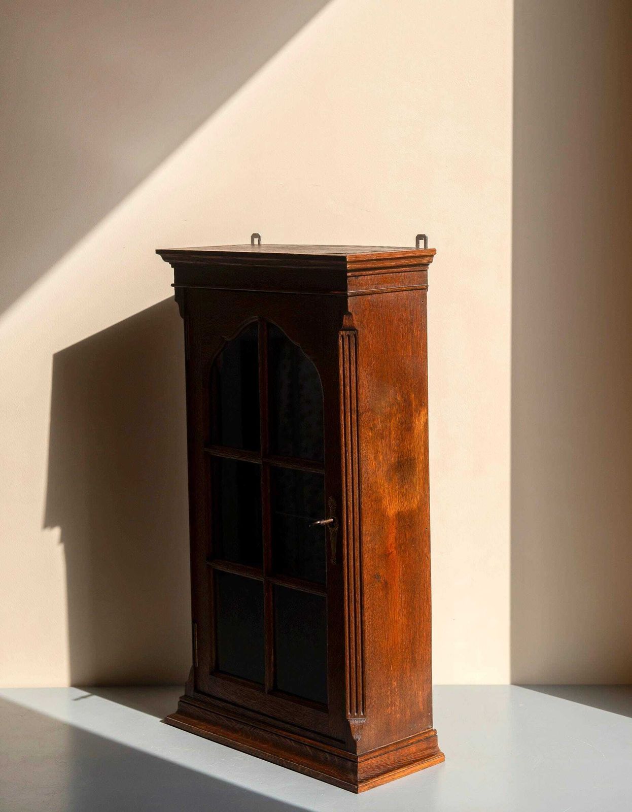 photo for sale Antique Oak Wall Cabinet   Glass Door Bathroom Cabinet With Lock   Small Display Case