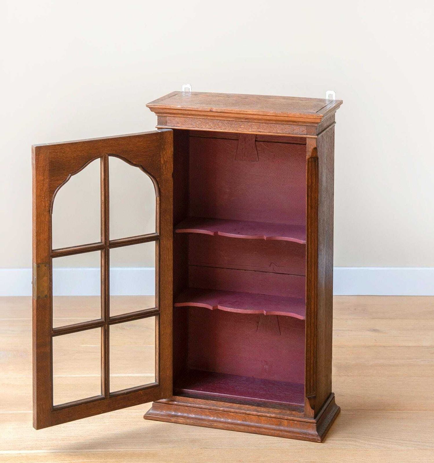 photo vinterior Antique Oak Wall Cabinet   Glass Door Bathroom Cabinet With Lock   Small Display Case