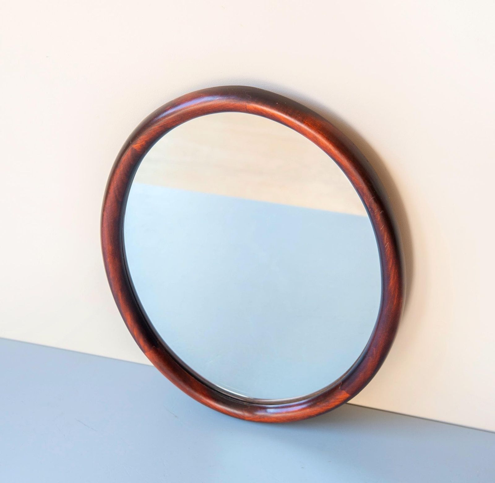 Vintage Mahogany Oval Wall Mirror   Small Wooden Dutch Mirror   Mid Century Hallway Mirror photo buy