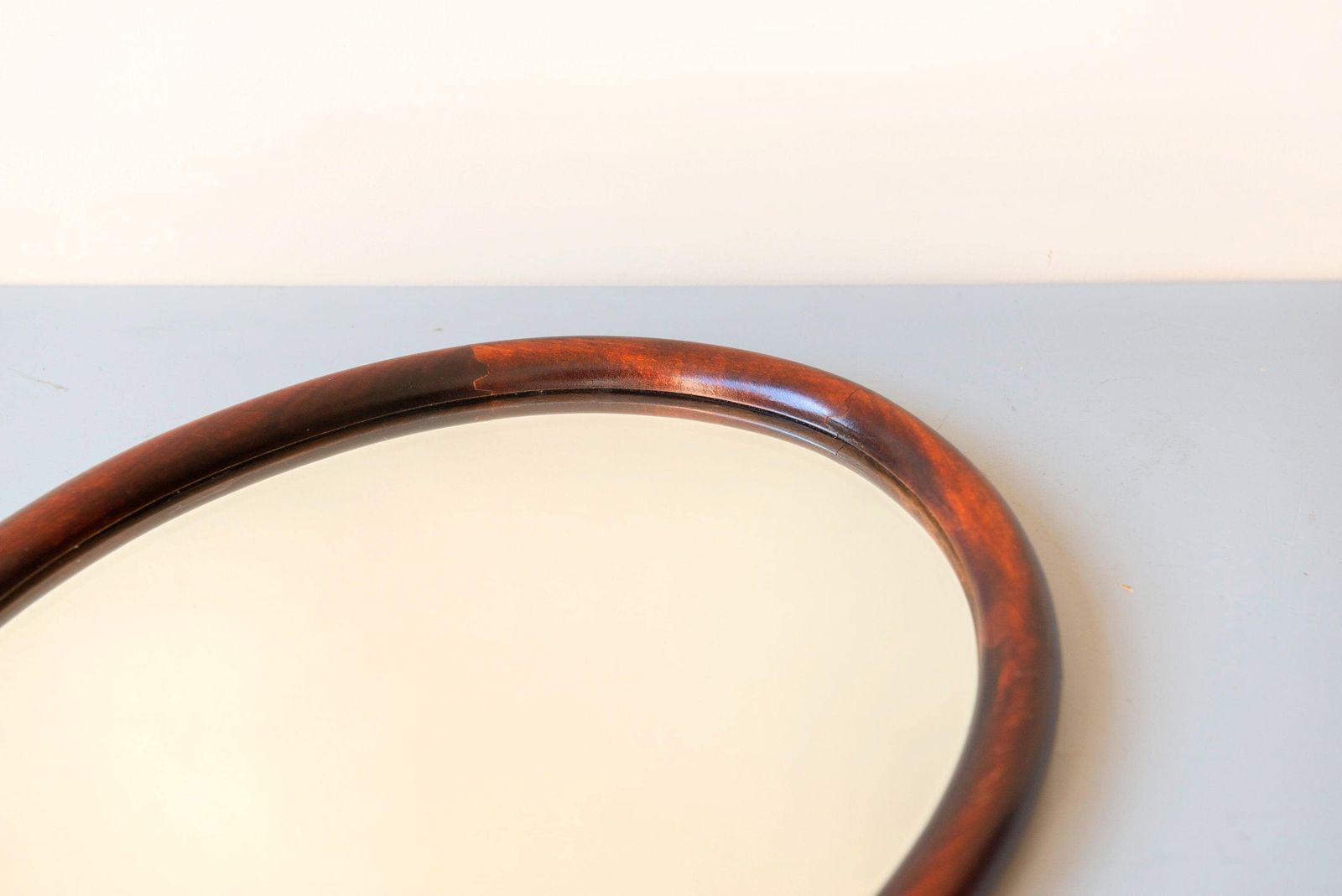 Home Decor Vintage Mahogany Oval Wall Mirror   Small Wooden Dutch Mirror   Mid Century Hallway Mirror photo