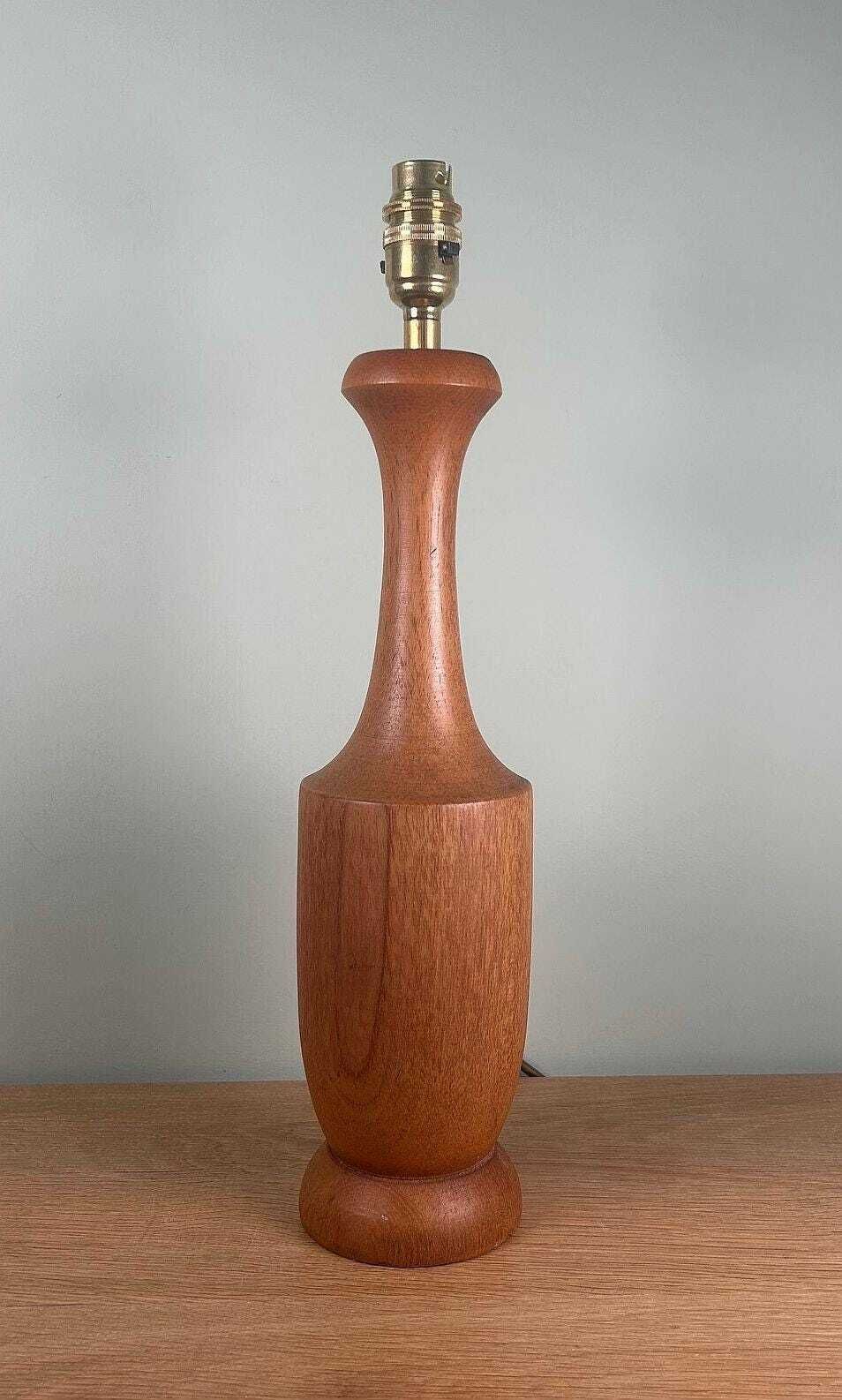 Large Vintage Mid Century Teak Wooden Table Lamp Base C1960s H43cm photo Lighting