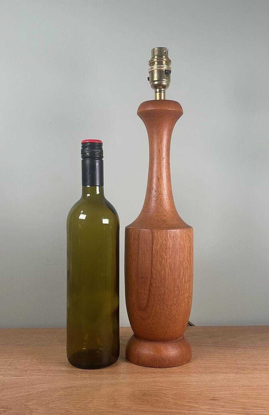 Large Vintage Mid Century Teak Wooden Table Lamp Base C1960s H43cm photo 120.0