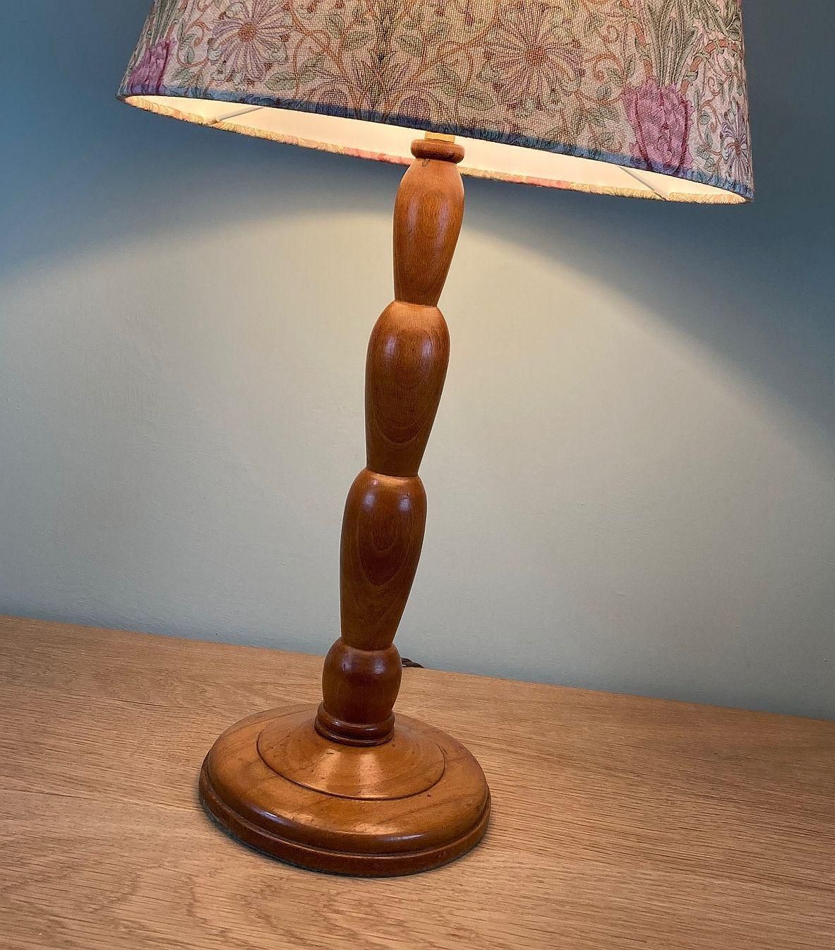 Early 20th Century Wooden Table Lamp – Antique Turned Wood Lamp Base