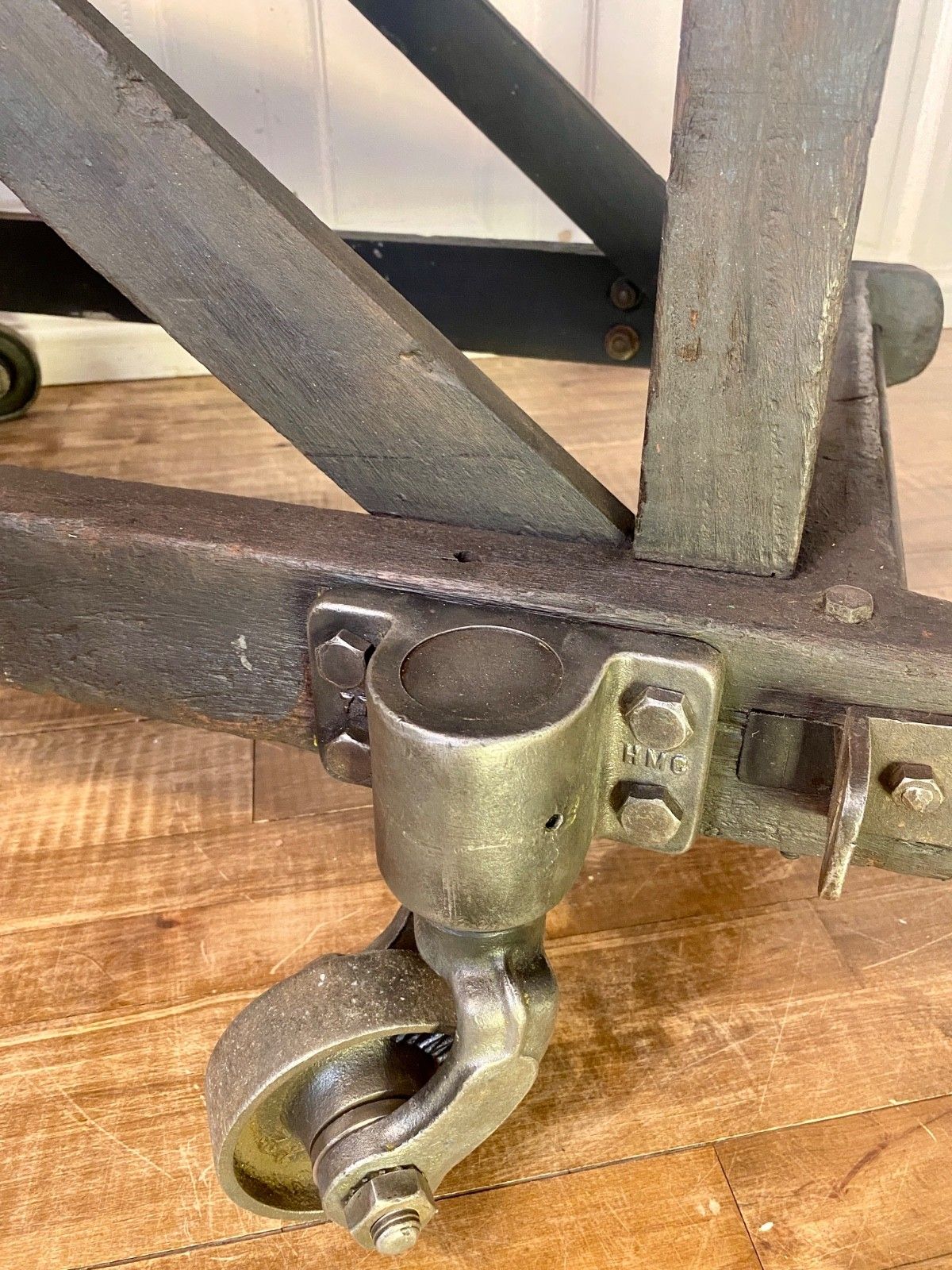 Furniture Vintage Antique Industrial Factory Trolley Table Cart. Mahogany Frame On Castors photo