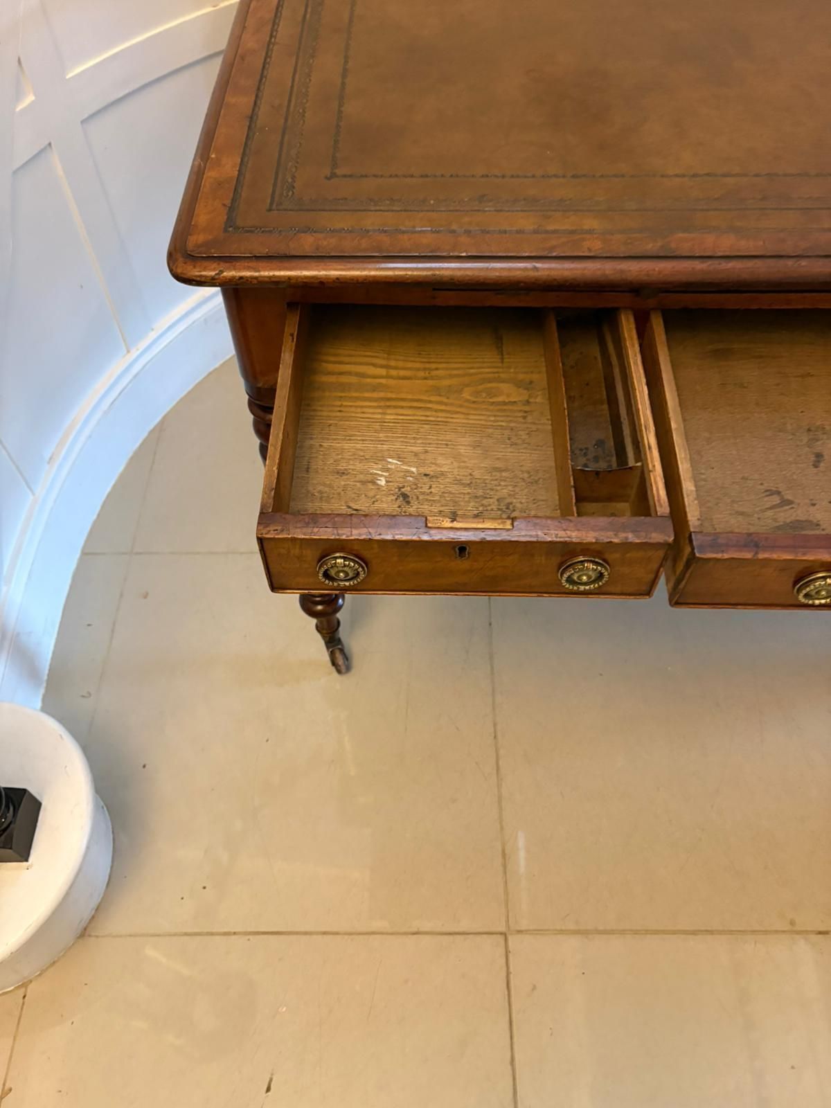 photo furniture Antique Early 19th Century Mahogany Partners Library Writing Desk With Leather Slide