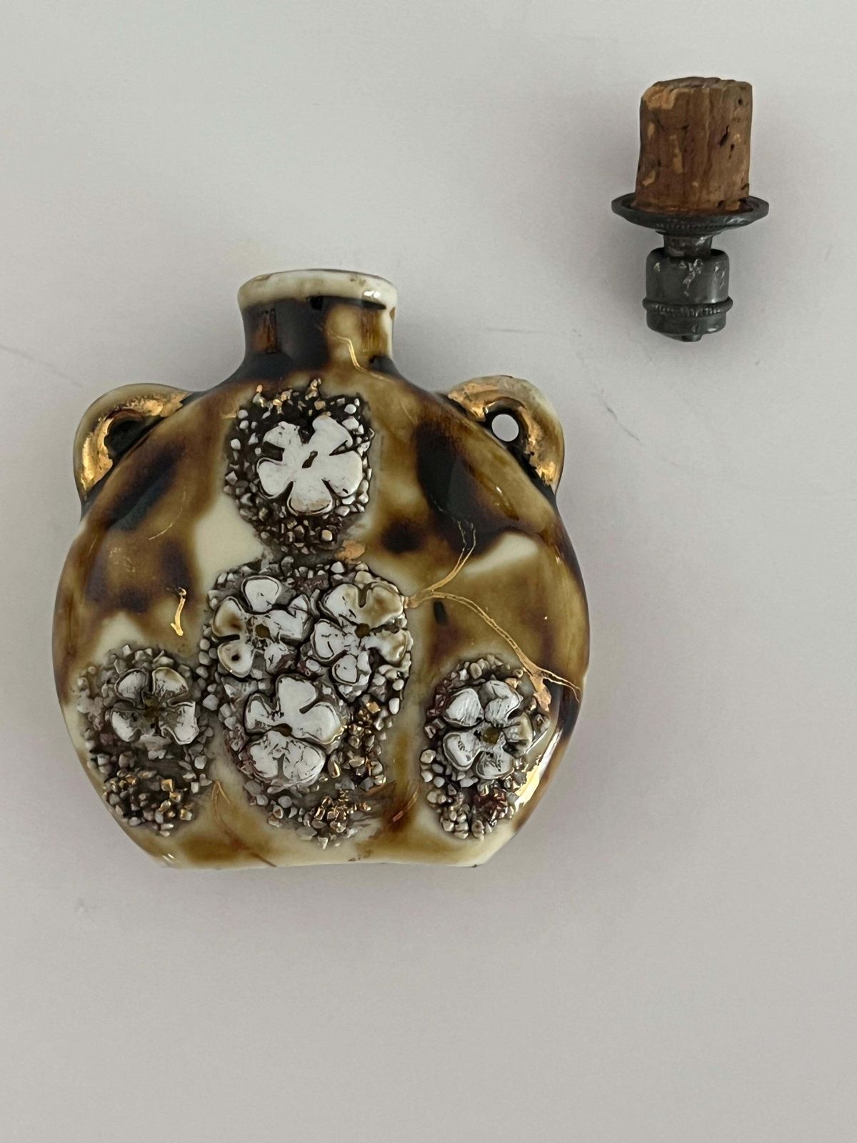 Perfume Bottle Porcelain Marbled And Applied Gilded Decoration, Probably Chinese photo for sale