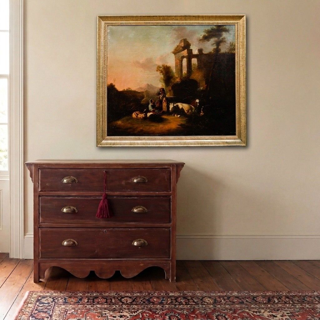 Italian School 18th Century Oil Rest Before The Ruins photo for sale
