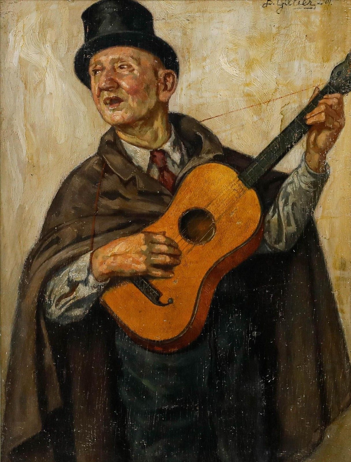 Bernhard Gauer (1882 1955) Framed Early 20th Century Oil, The Busker photo furniture