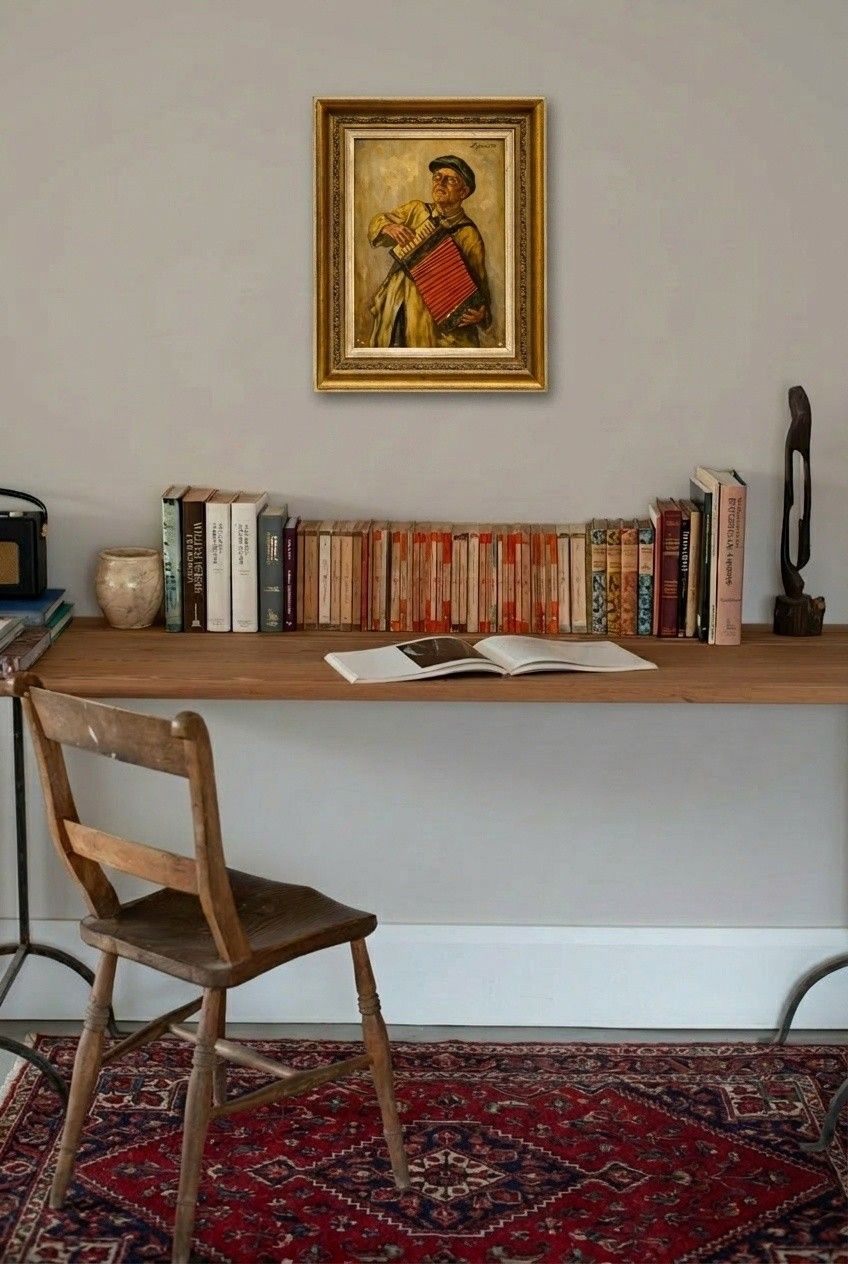 Bernhard Gauer (1882 1955) Framed Mid 20th Century Oil, Accordion Player photo for sale