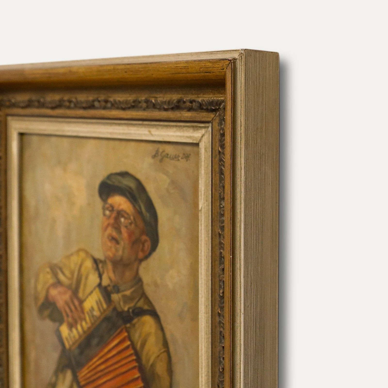 Bernhard Gauer (1882 1955) Framed Mid 20th Century Oil, Accordion Player photo buy