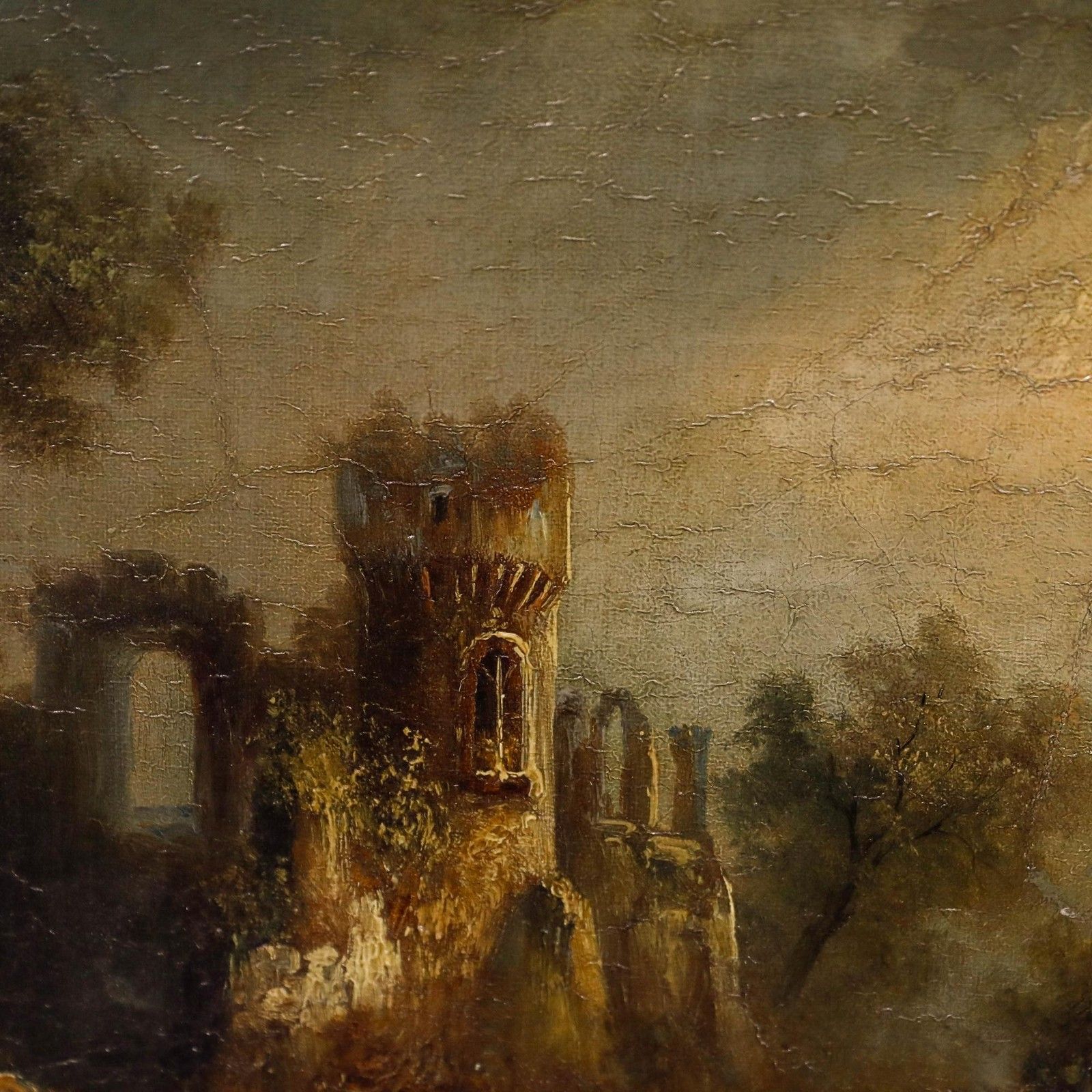 Hermann Schneider (1847 1918) 1875 Oil, Castle Ruins At Sunset photo vinterior