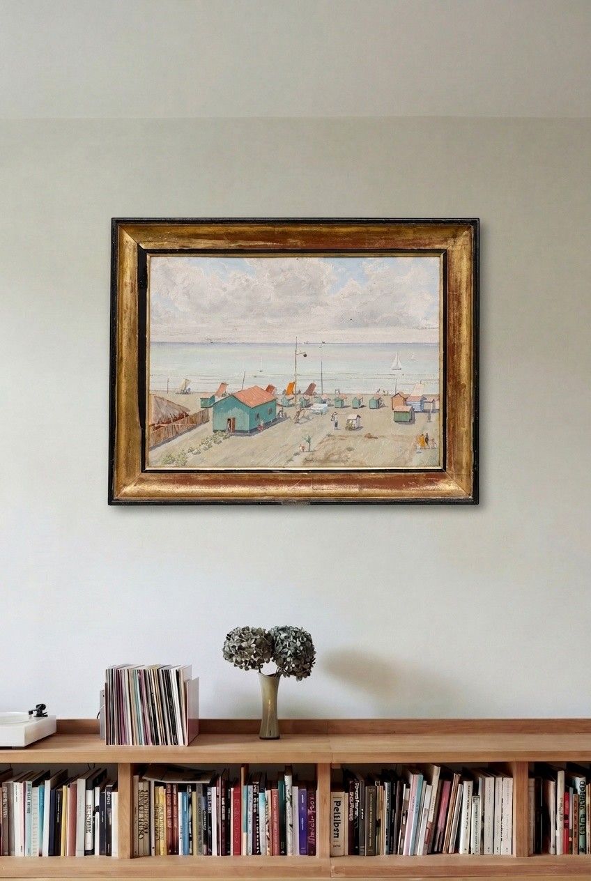 Attrib. Georges M. Baltus (1874 1967) Framed Oil, Early Morning At The Beach photo for sale