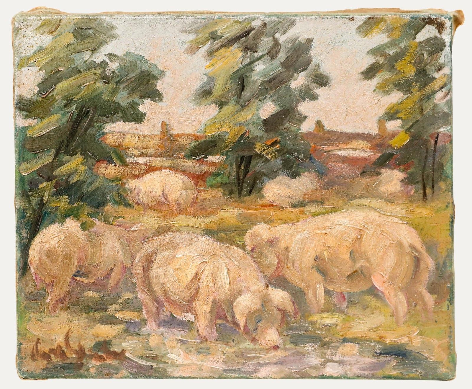 Kurt Glauber (1886 1963) Mid 20th Century Oil, Pigs Rooting