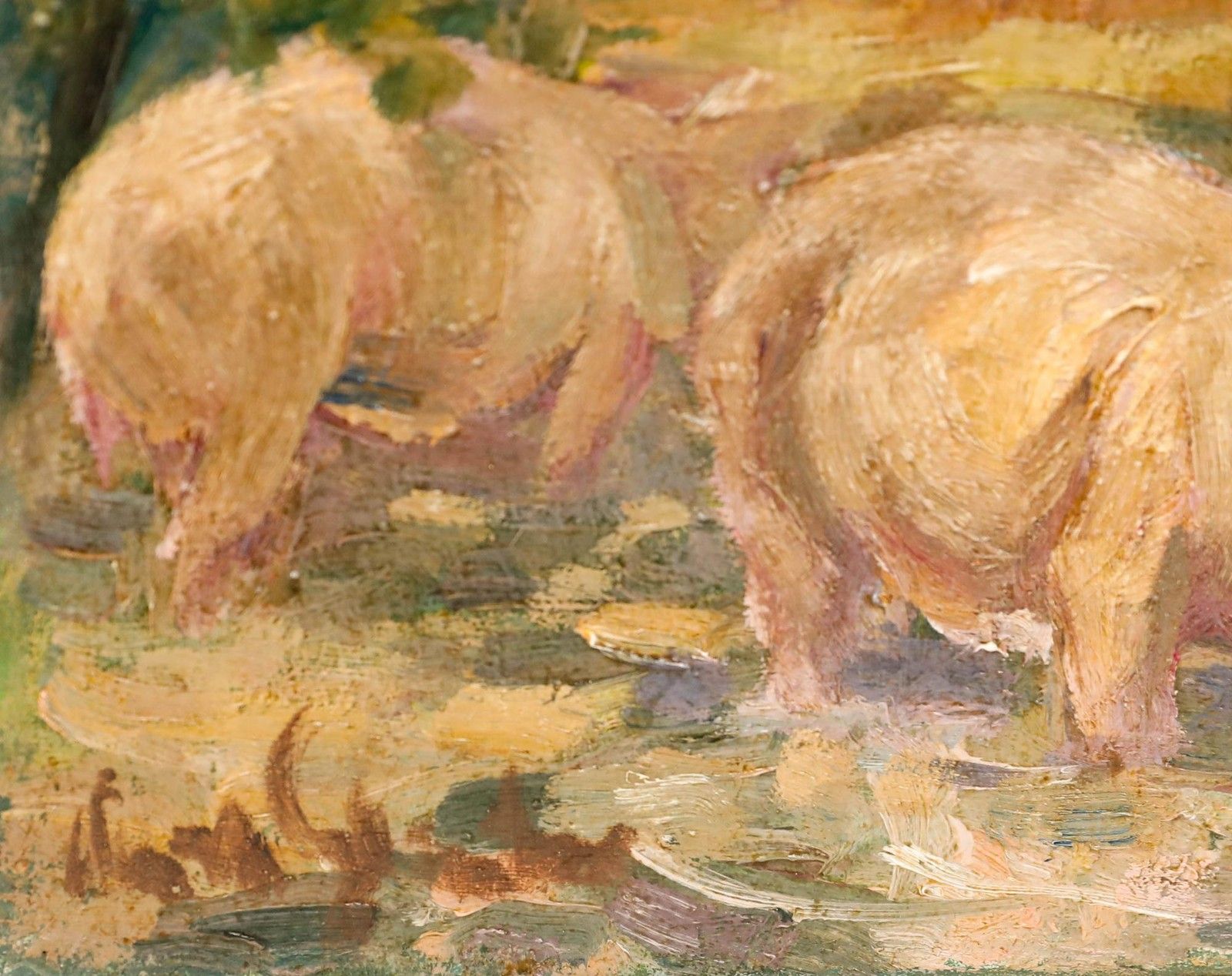 Kurt Glauber (1886 1963) Mid 20th Century Oil, Pigs Rooting photo vinterior