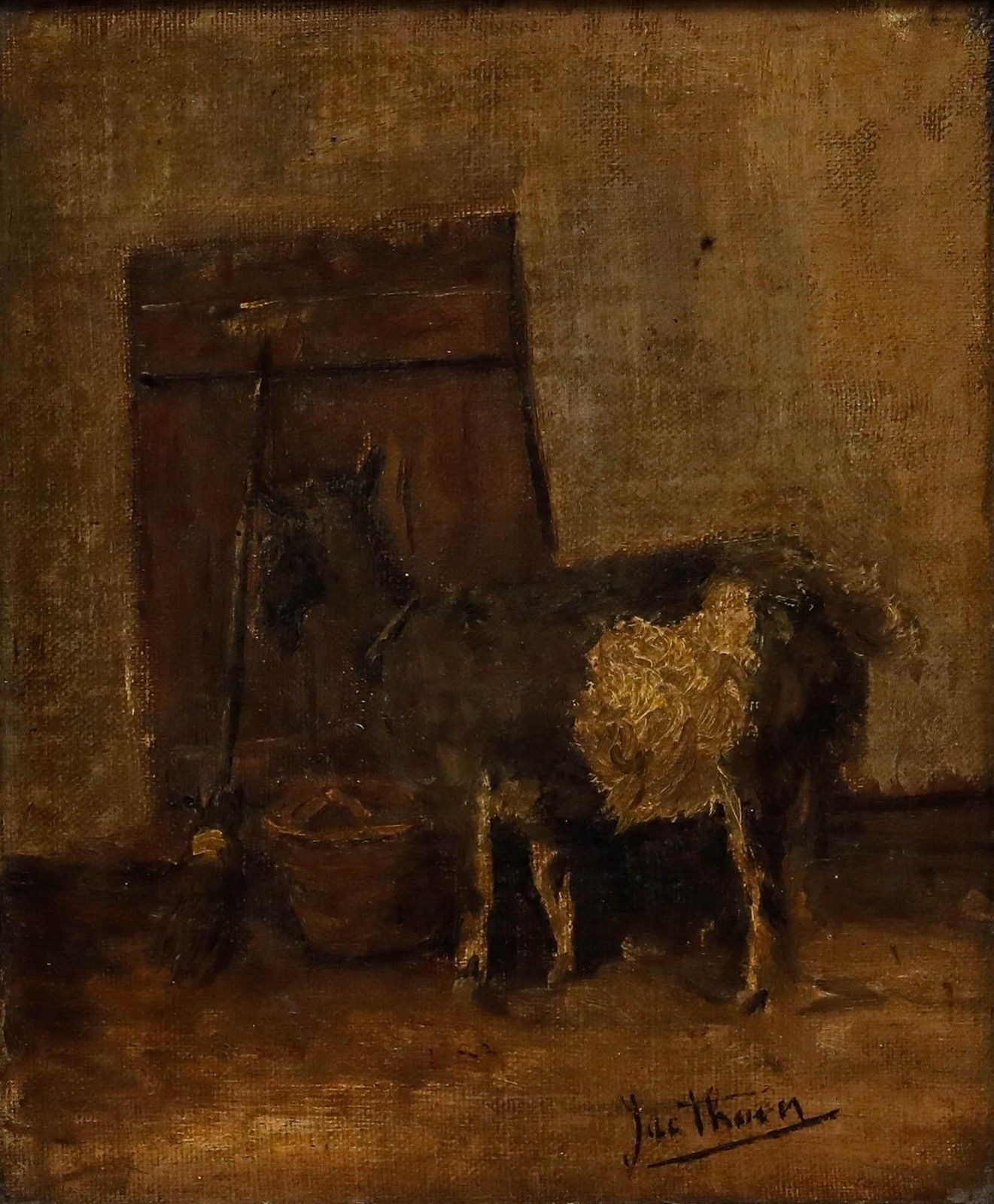 Jac Thoen Framed Early 20th Century Oil, Always Hungry photo furniture