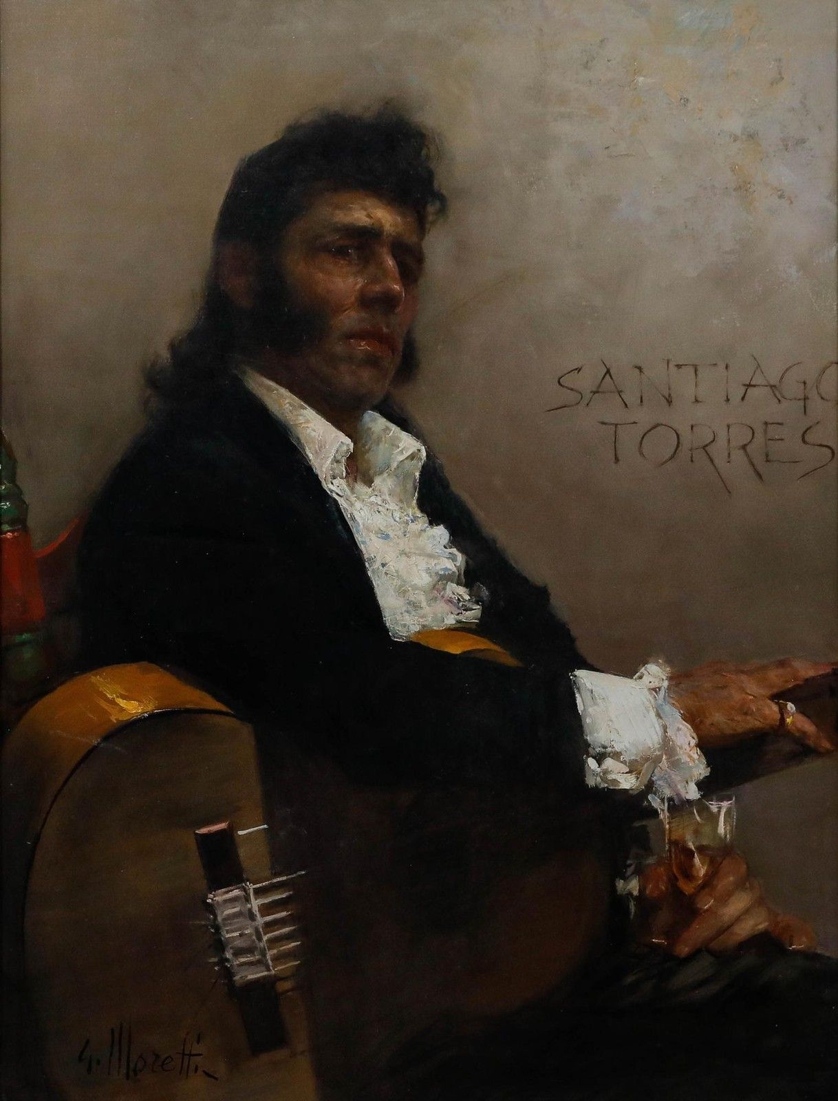 Giacomo Moretti (1939) 20th Century Oil, Portrait Of Santiago Torres photo furniture