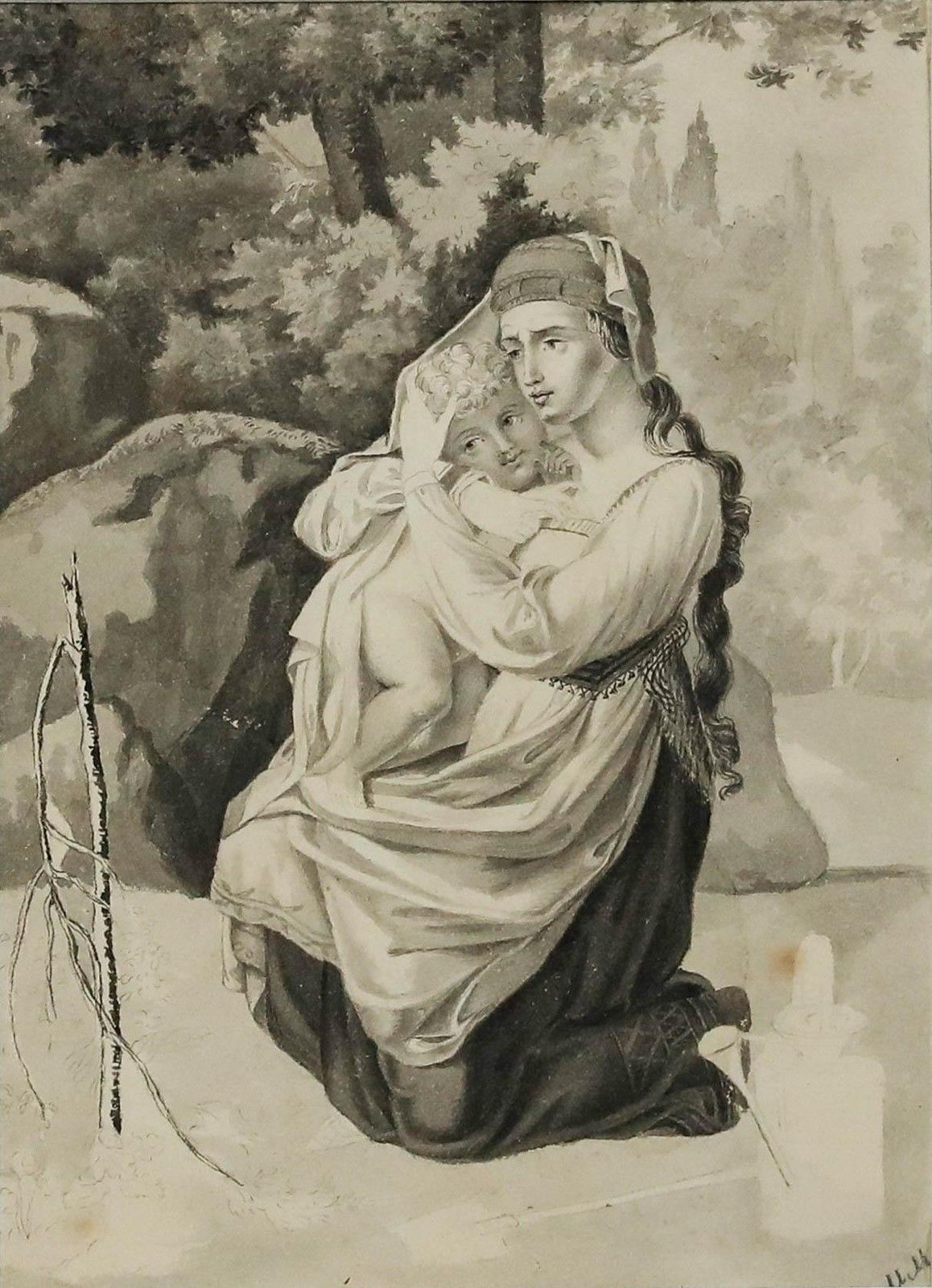 After Pauline Auzou (1775 1835) Framed Watercolour, Daria (Maternal Fear) photo furniture