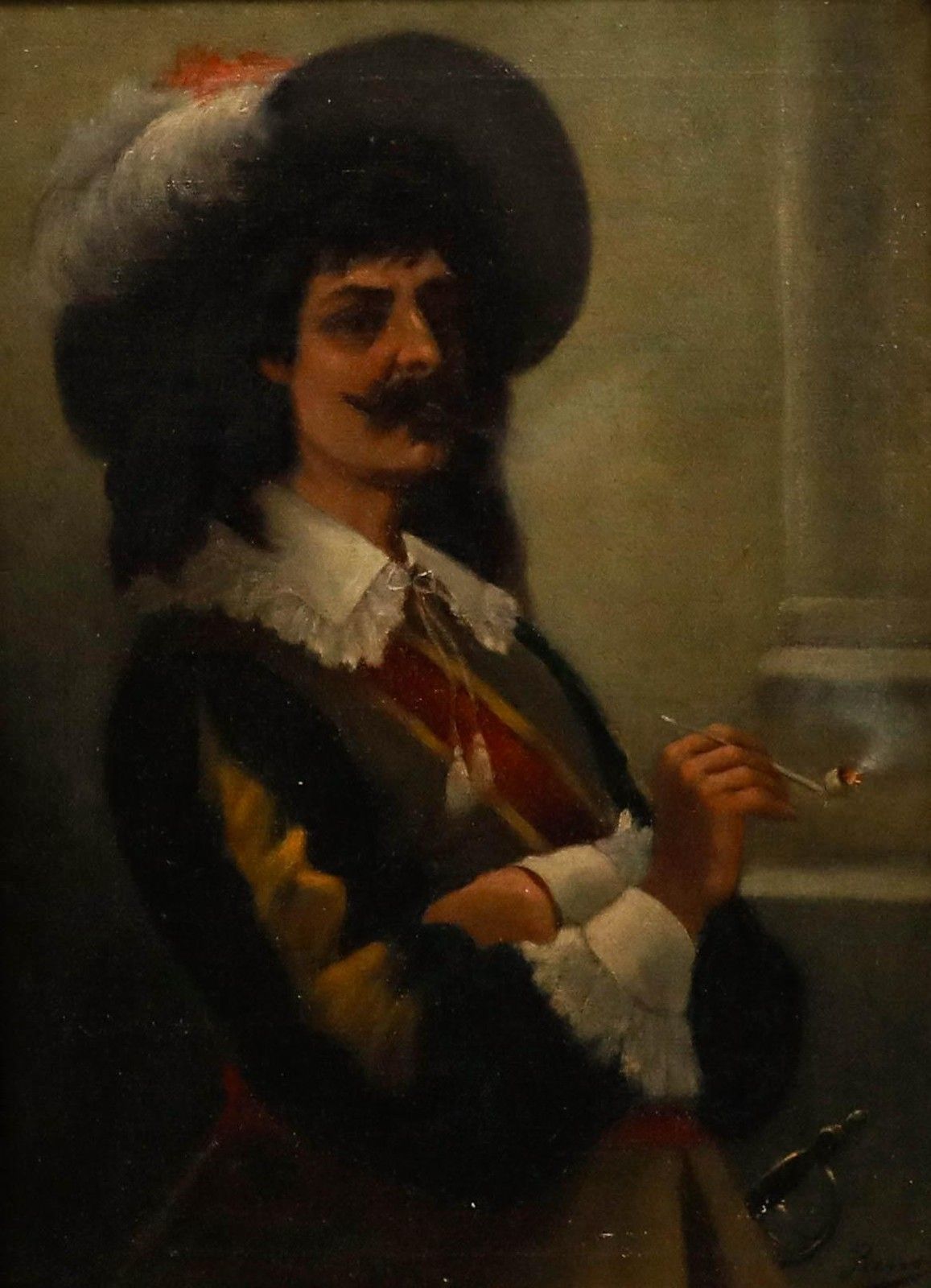 Reno Framed 19th Century Oil, Portrait Of A Cavalier Smoking A Pipe photo furniture