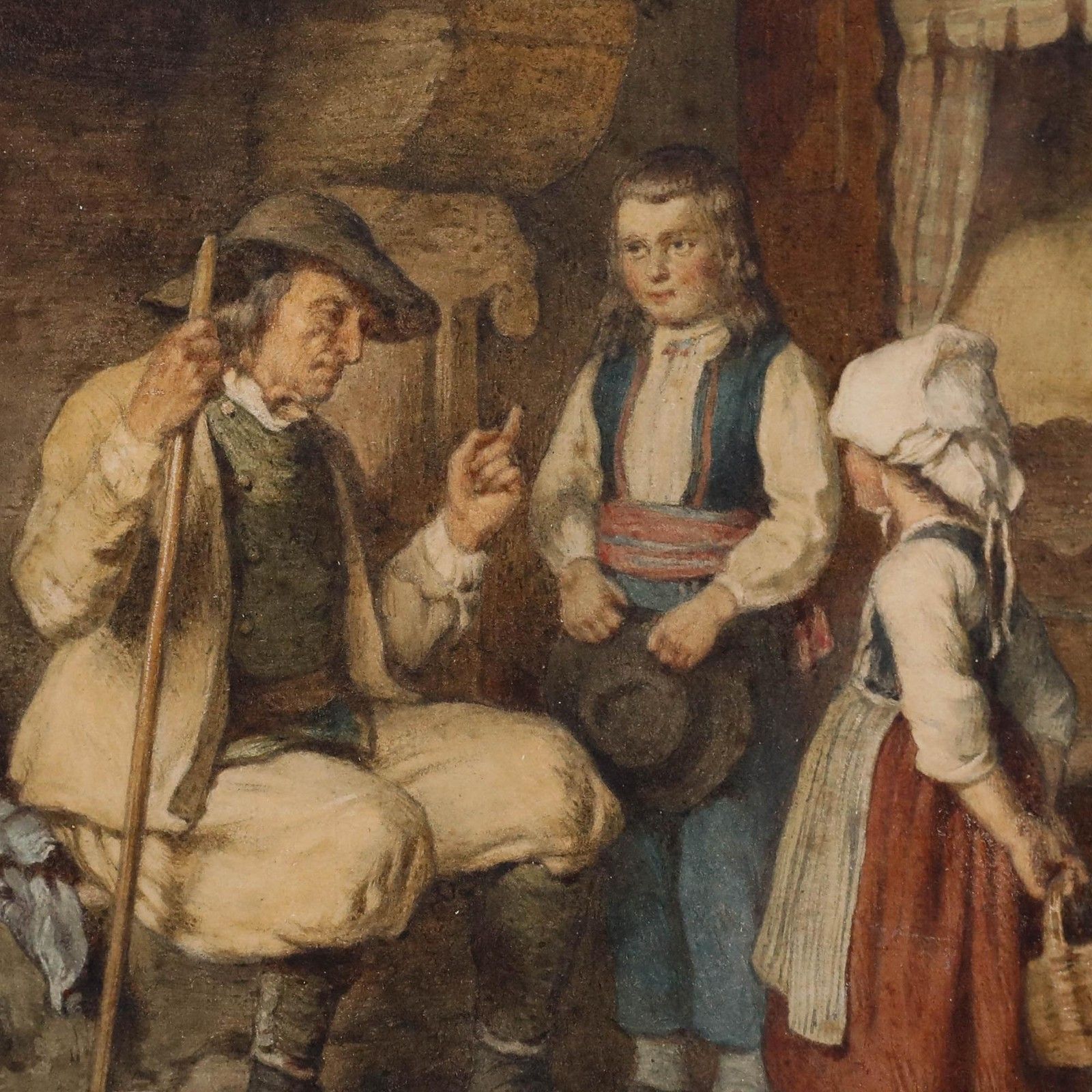 Emmanuel Adolphe Midy (1797 1874) Framed Watercolour, A Breton Family Cottage photo Art