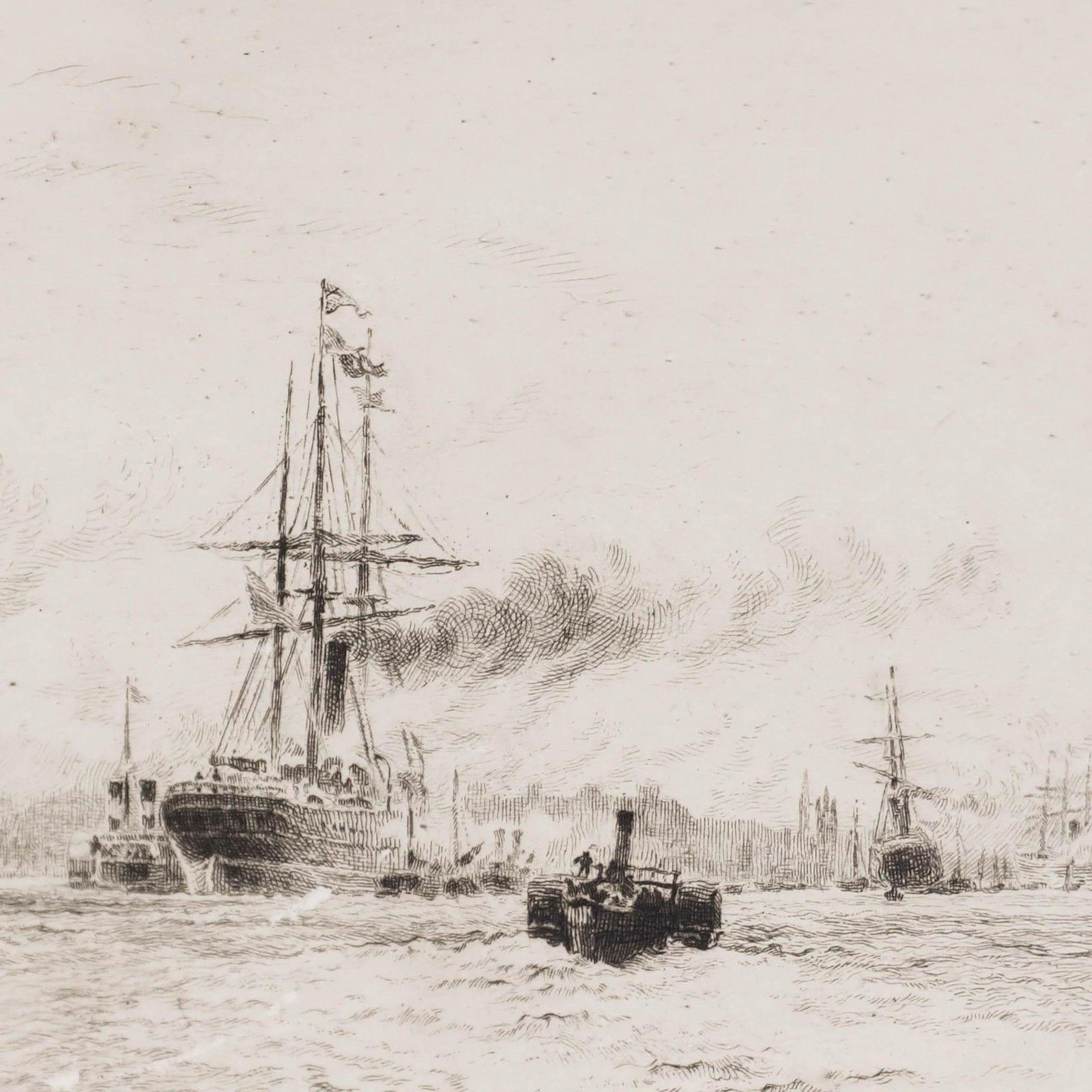 William Lionel Wyllie (1851 1931) Framed Etching, Two Merchant Ships photo Art